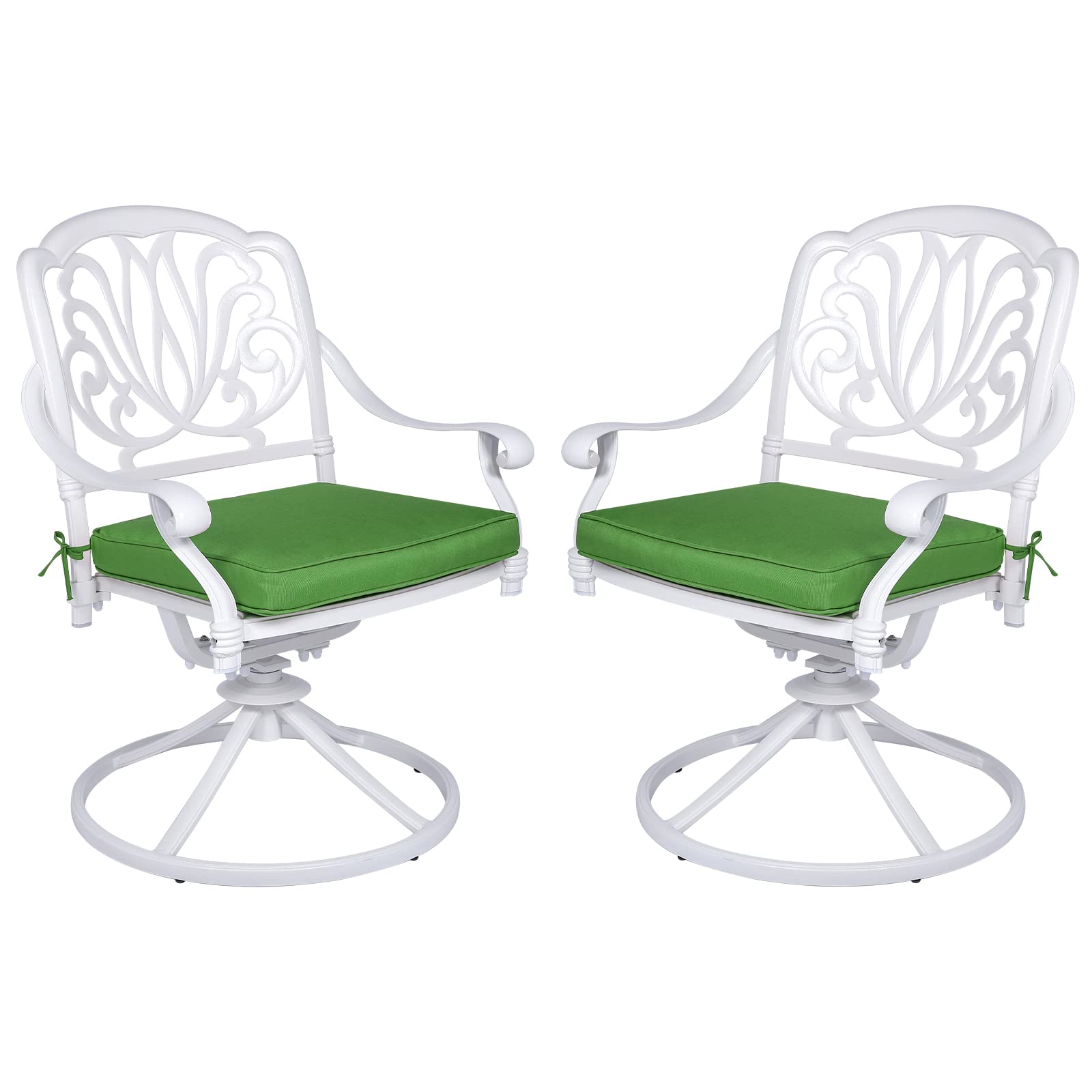 MEETWARM 2-Piece Outdoor Swivel Rocking Chairs - All-Weather Cast Aluminum Patio Dining Set with Cushions - Perfect for Garden, Deck, Backyard & Poolside Relaxation - White