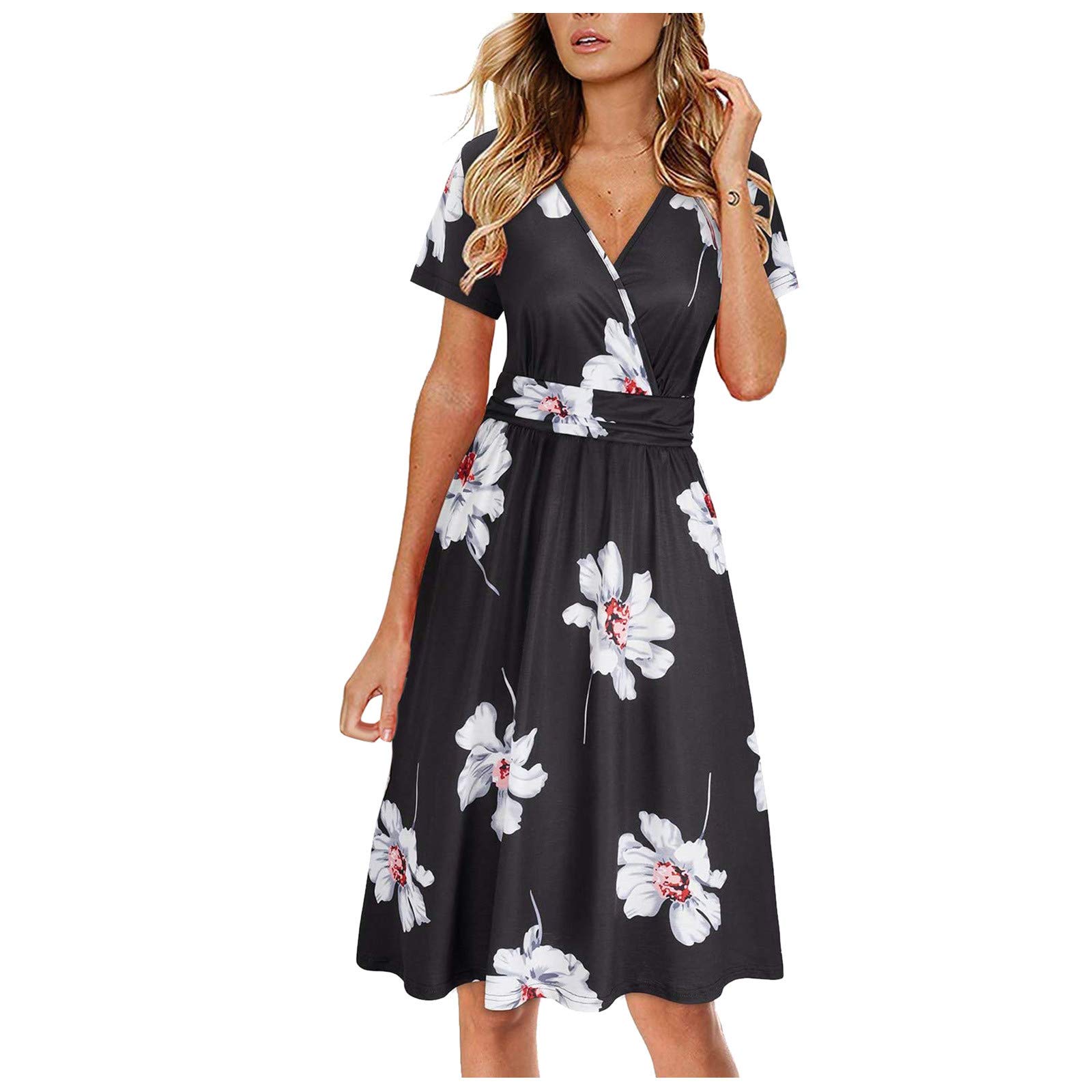 Felwors Women's Summer Dresses 2023 - Casual Short Sleeve Boho T-Shirt Beach Dress | Flowy Comfortable Sundress for Vacation, Pool Party & Outdoor Activities