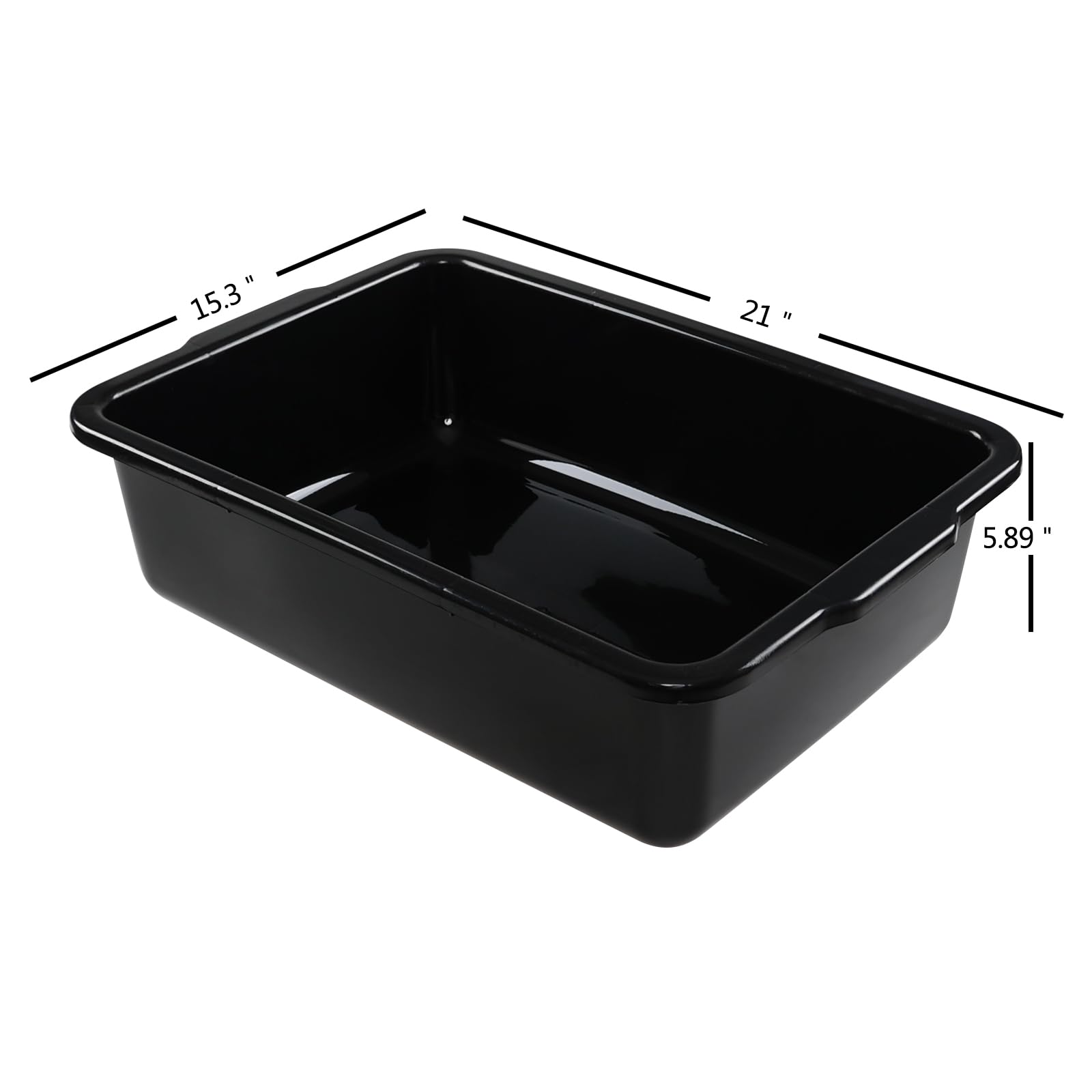 23 Liter Commercial Bus Trays - Set of 4 Black Plastic Utility Bins for Restaurant, Kitchen & Food Service - Durable Dishwashing Bins for Busboys, Cafeterias & Catering Businesses