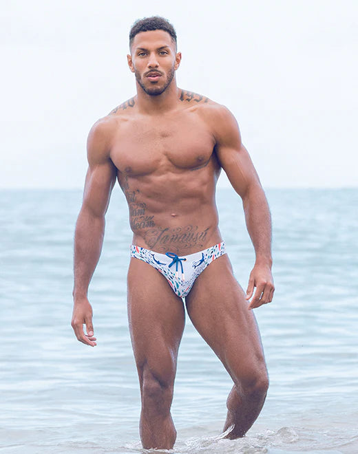2eros Seascape Swim Brief - White - Men's Stylish Swimwear for Beach, Pool & Vacation - Quick Dry & Comfortable