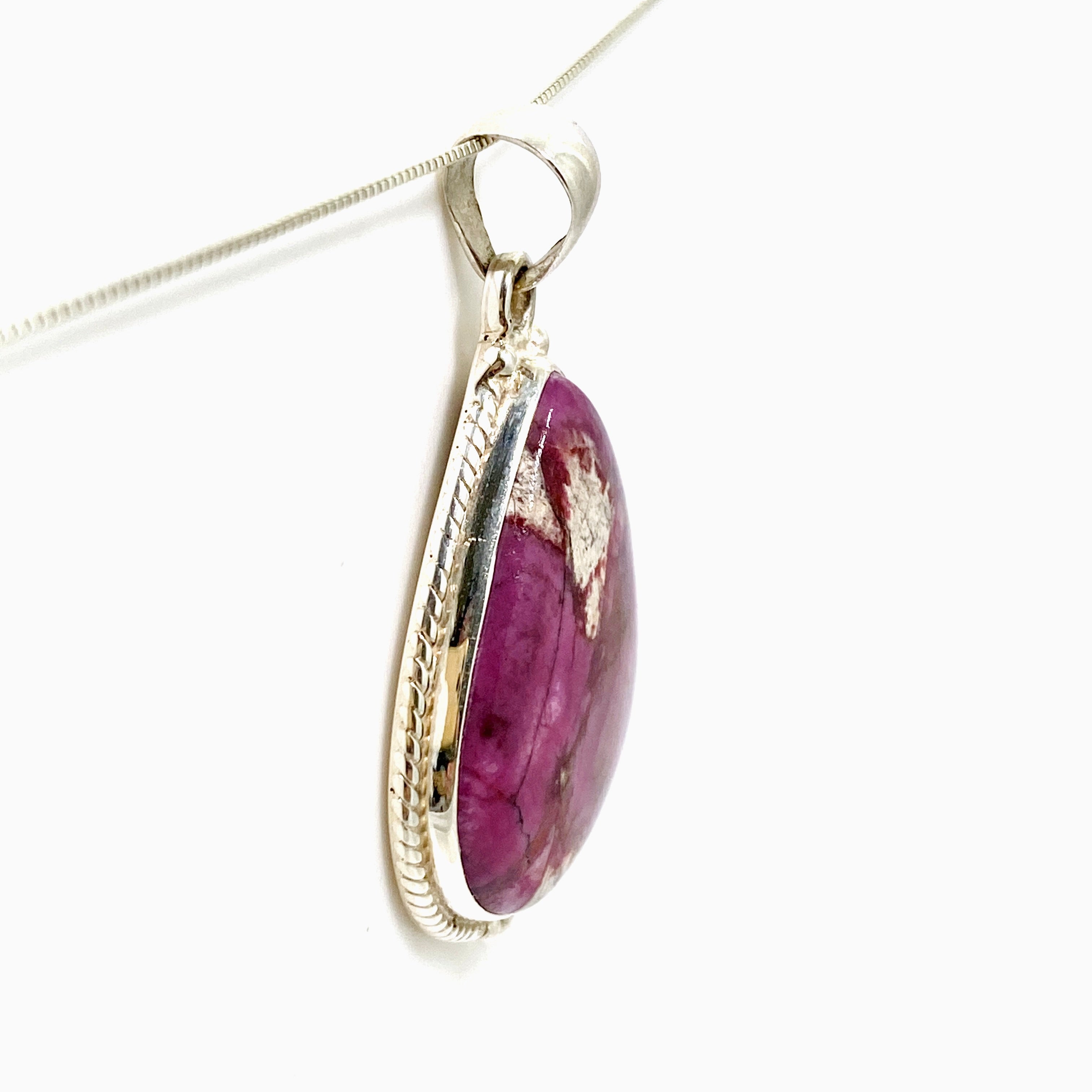 Natural Cobalt Calcite Teardrop Cabochon Pendant in Sterling Silver Setting - KPGJ4856 | Healing Crystal Jewelry for Meditation & Energy Work