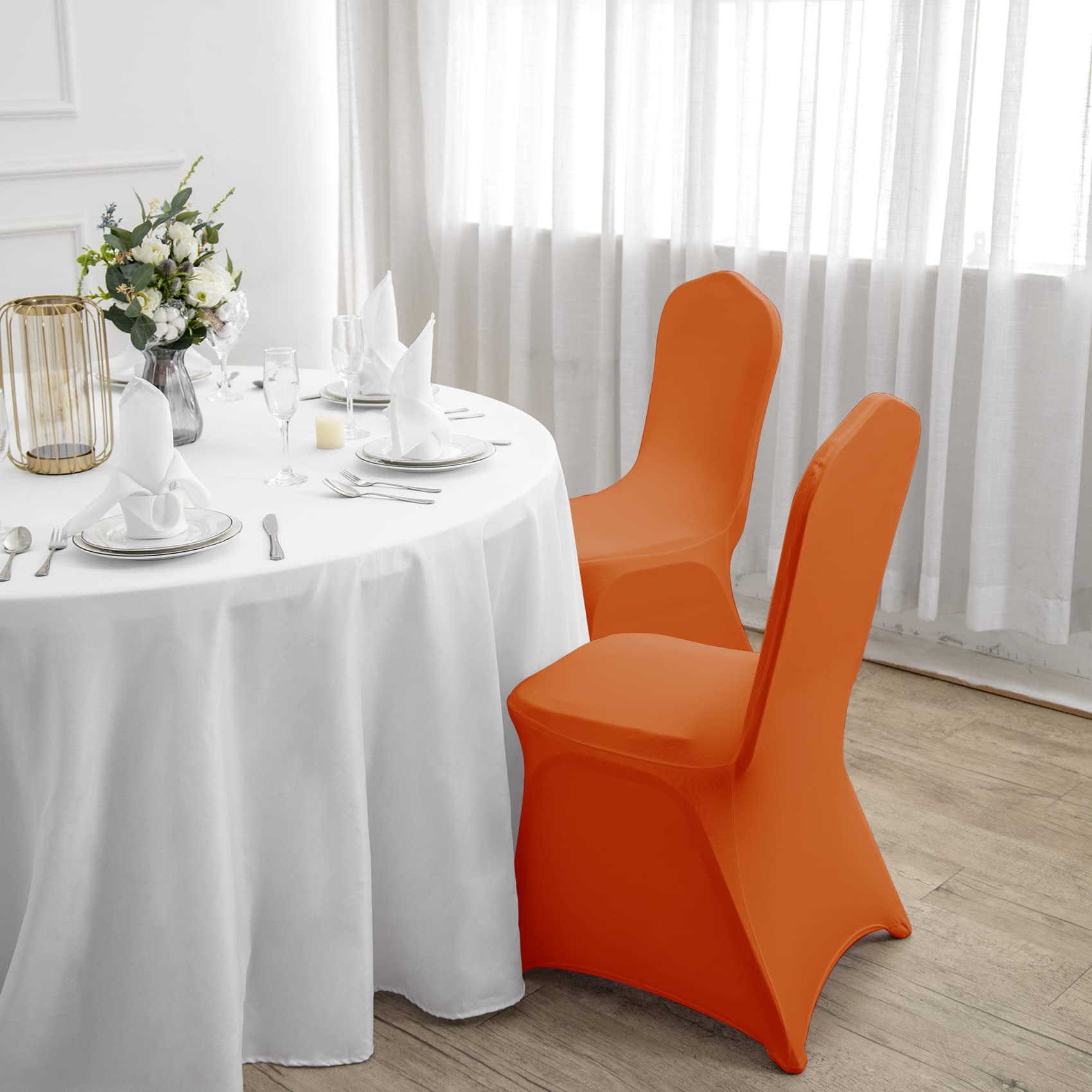 12PCS Spandex Stretch Chair Covers - Washable & Removable Elastic Chair Protectors for Living Room, Party, Banquet, Wedding, Hotel (Orange) - Perfect for Home Decor & Event Seating