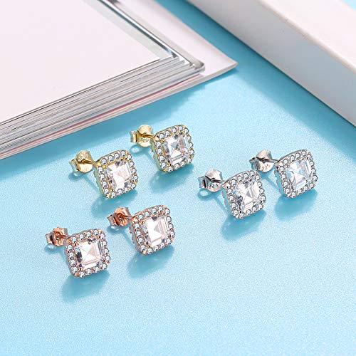 Ginger Lyne Princess Cut Clear CZ Sterling Silver Stud Earrings - Square Design for Women | Perfect for Weddings, Parties & Everyday Elegance
