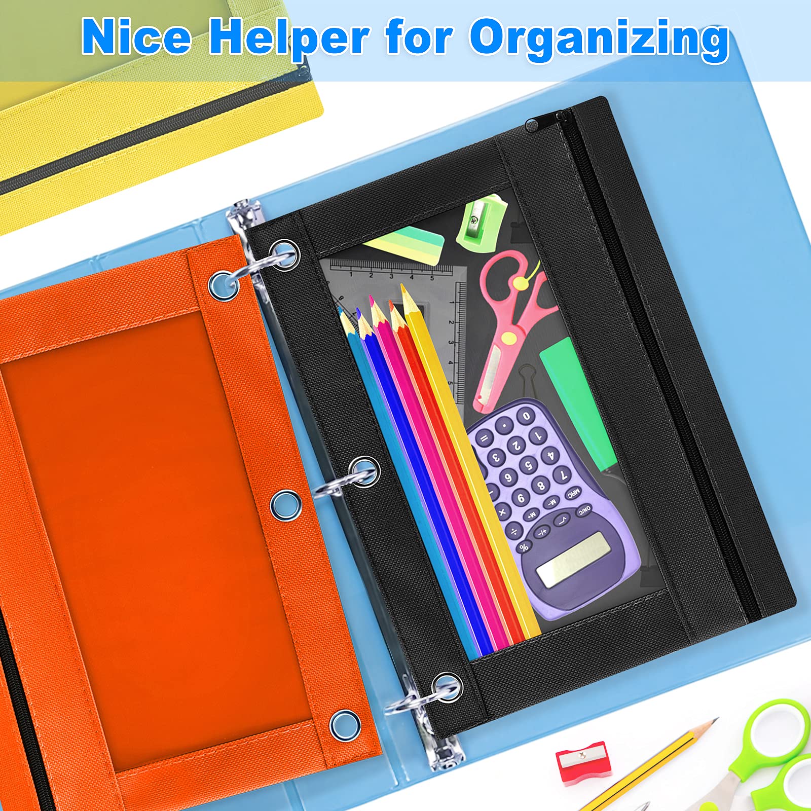 2 Pack Gloween Zippered Pencil Pouch for 3 Ring Binder - Durable School & Office Supplies Pencil Case Organizer (Black) - Perfect for Students, Teachers & Professionals