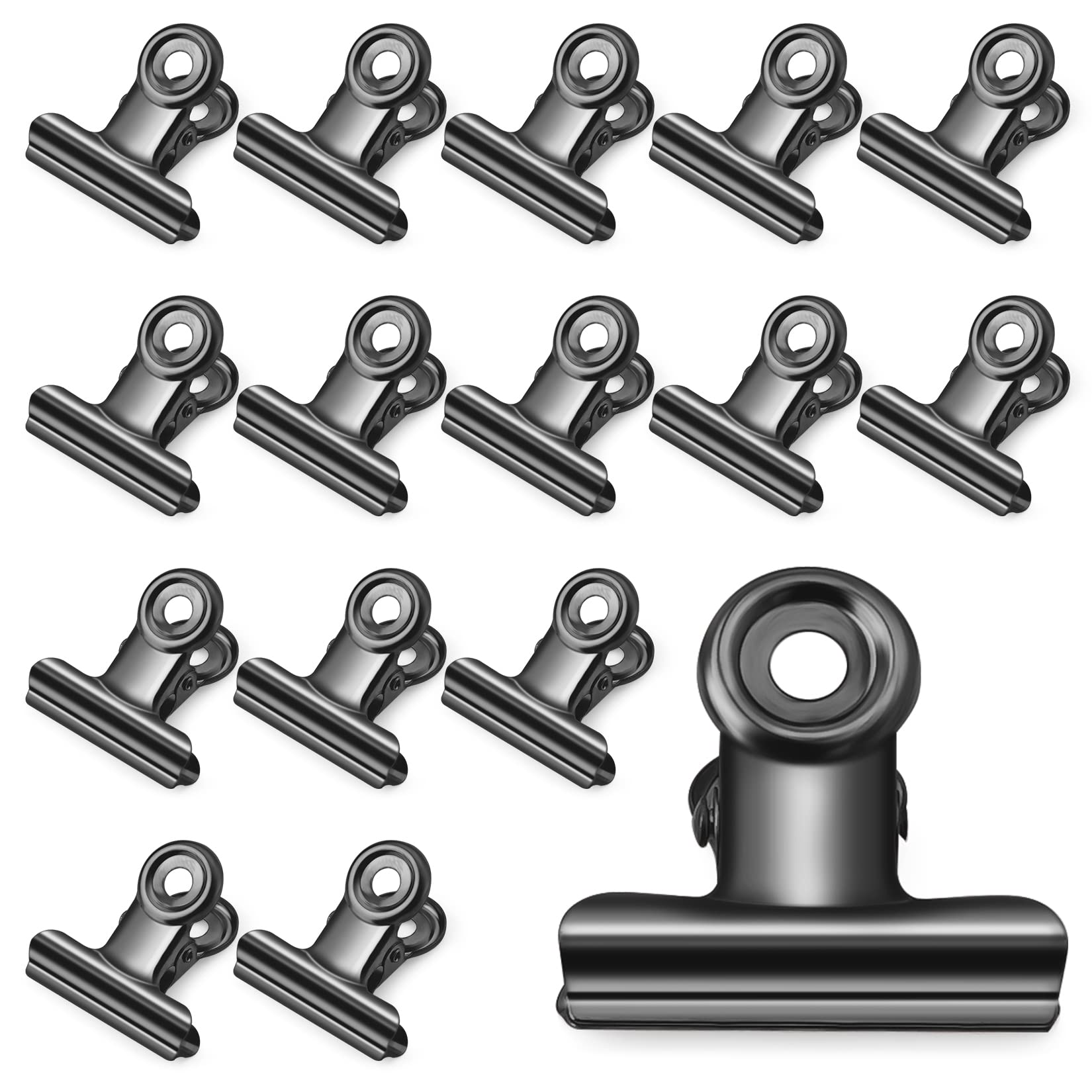 24 Pack 1.25 Inch Stainless Steel Bulldog Clips - Heavy Duty Metal Hinge Clips for Food Bags, Paper Organizing, Photo Wall Display, Art Crafts - Home & Office Supplies (Perfect for DIY Projects, Scrapbooking & Document Organization)