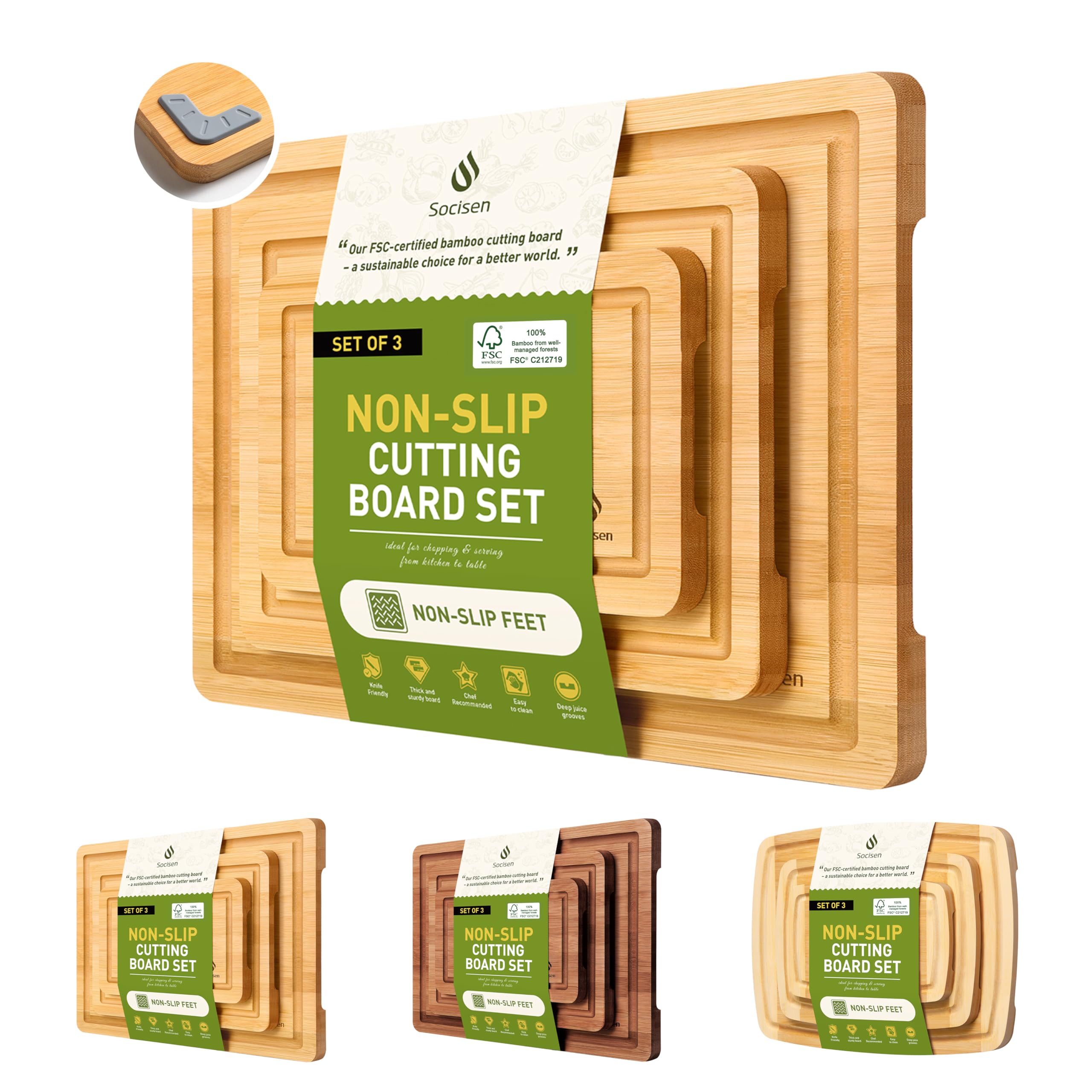Premium Bamboo Cutting Board Set with Non-Slip Feet - Over Sink Kitchen Essentials for First Apartment & New Home - Perfect Housewarming Gift for Hostess & Home Decor - Ideal for Meal Prep, Entertaining & Daily Cooking