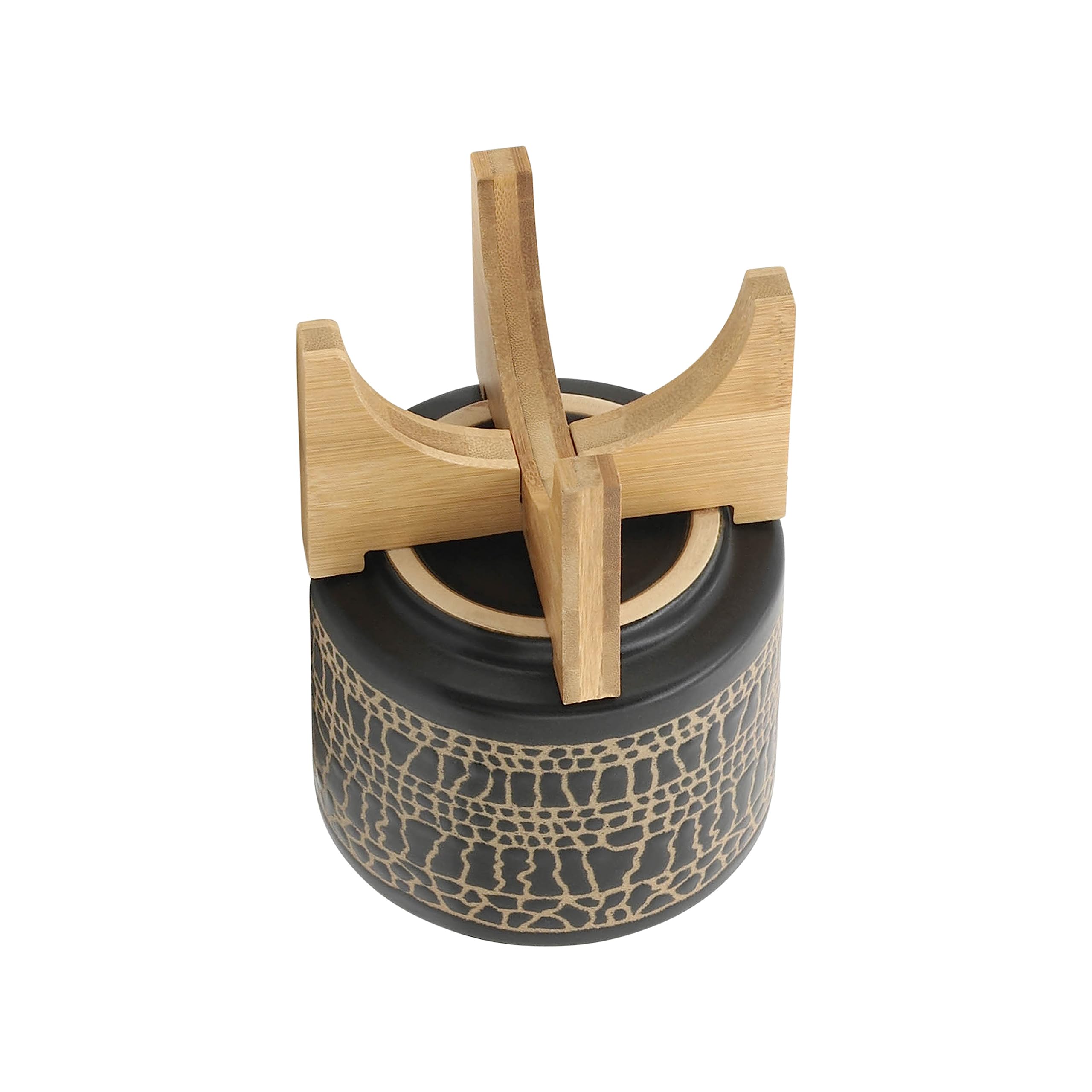 Sagebrook Home Set of 2 Modern Ceramic Plant Pots with Bamboo Stand - 5