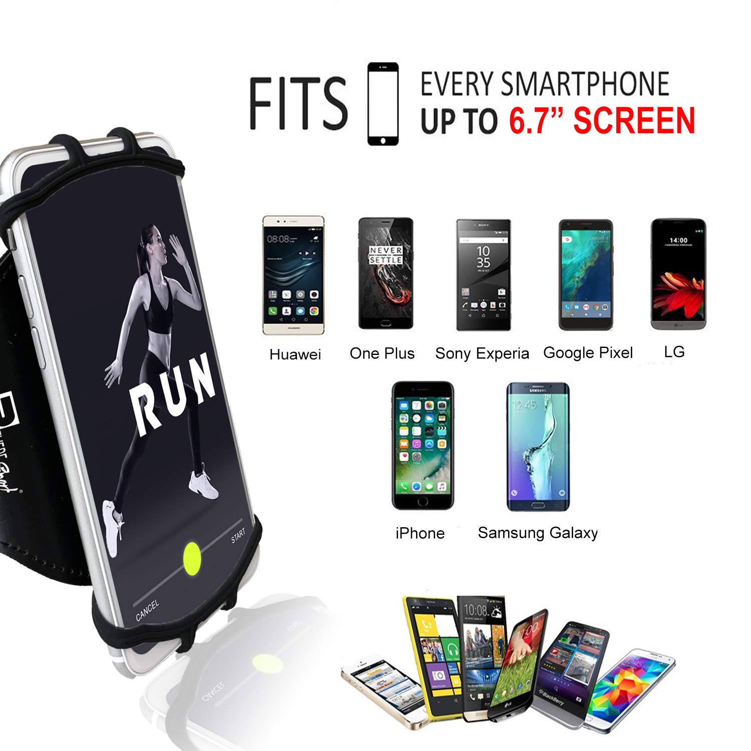 RevereSport Universal iPhone Running Armband - Compatible with iPhone 16/15/14/13/12/11/X/XR/SE/Plus/Max/Pro - Adjustable Phone Holder Case for Jogging, Gym Workouts & Outdoor Activities