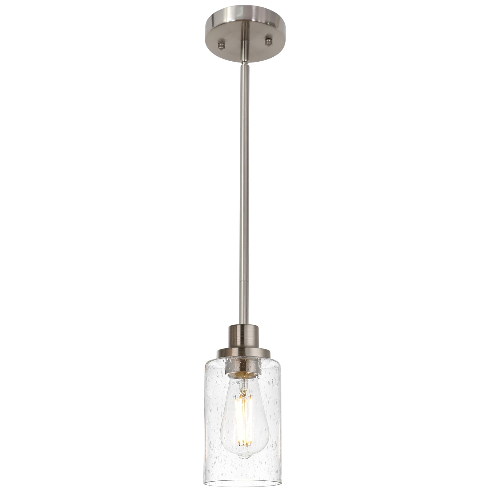 Modern Brushed Nickel Pendant Light Fixture - Adjustable 1-Light Hanging Lighting for Kitchen Island, Dining Table, Hallway, Bedroom, Office & Bar | Farmhouse & Contemporary Home Decor