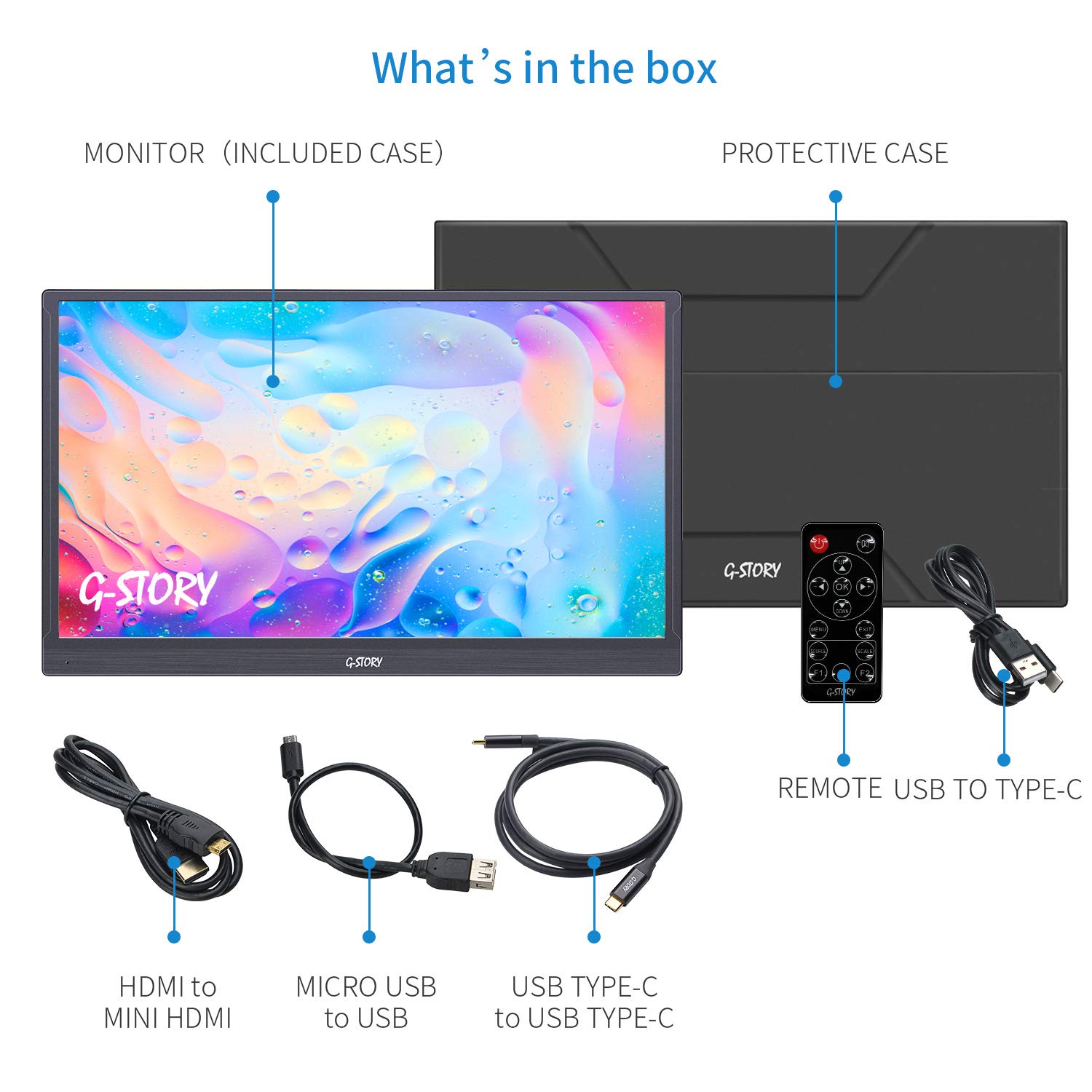 G-STORY 15.6 Inch Portable Monitor - Full HD 1080P IPS Gaming Screen with Mini HDMI & USB-C, FreeSync Compatible for Laptop, Xbox, PS4, PS5, and Smartphones - Perfect for Gaming, Work, and Travel with Included Smart Cover