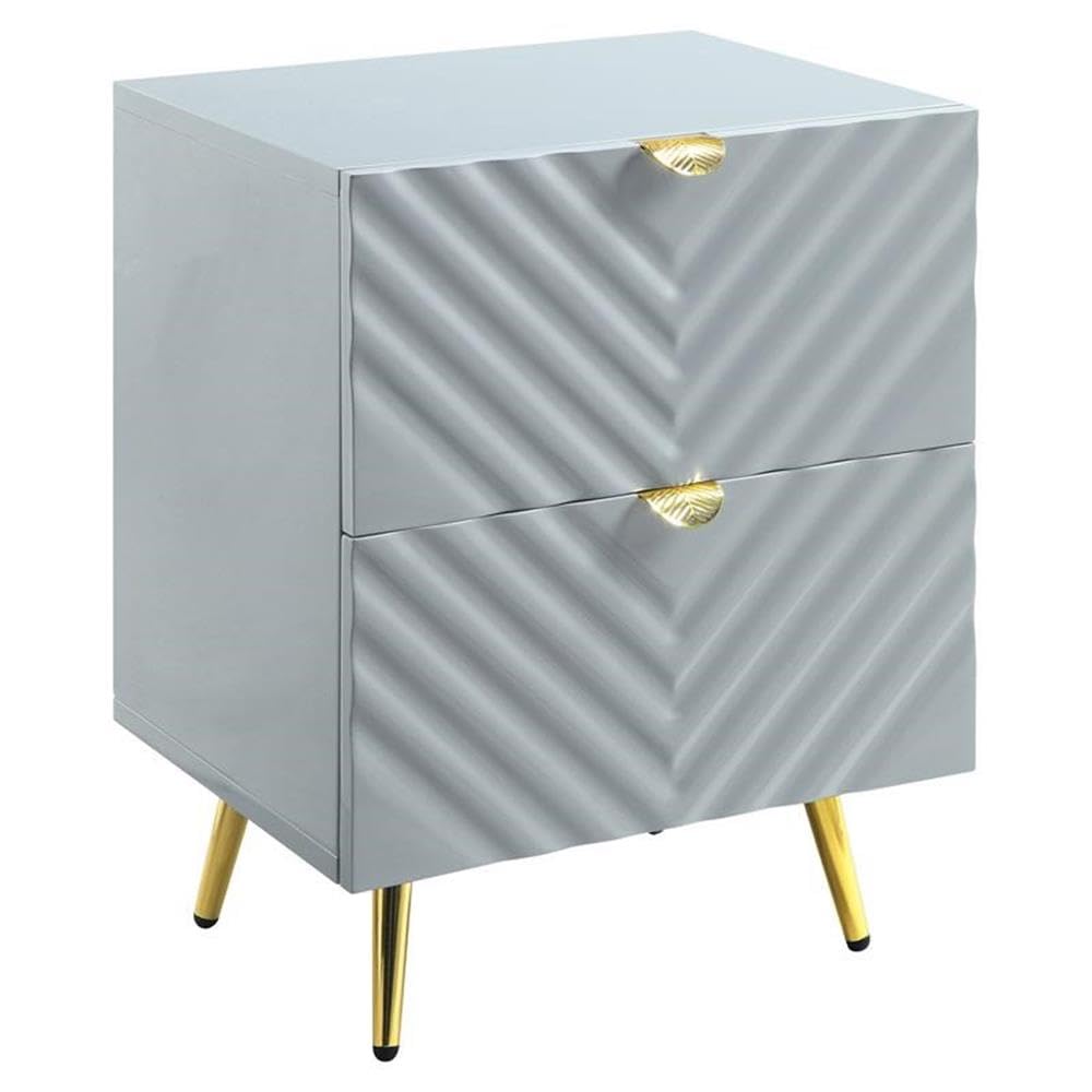 Acme Modern Nightstand with 2 Drawers - High Gloss Gray Finish for Bedroom Furniture | Perfect for Small Spaces, Guest Rooms & Apartment Living