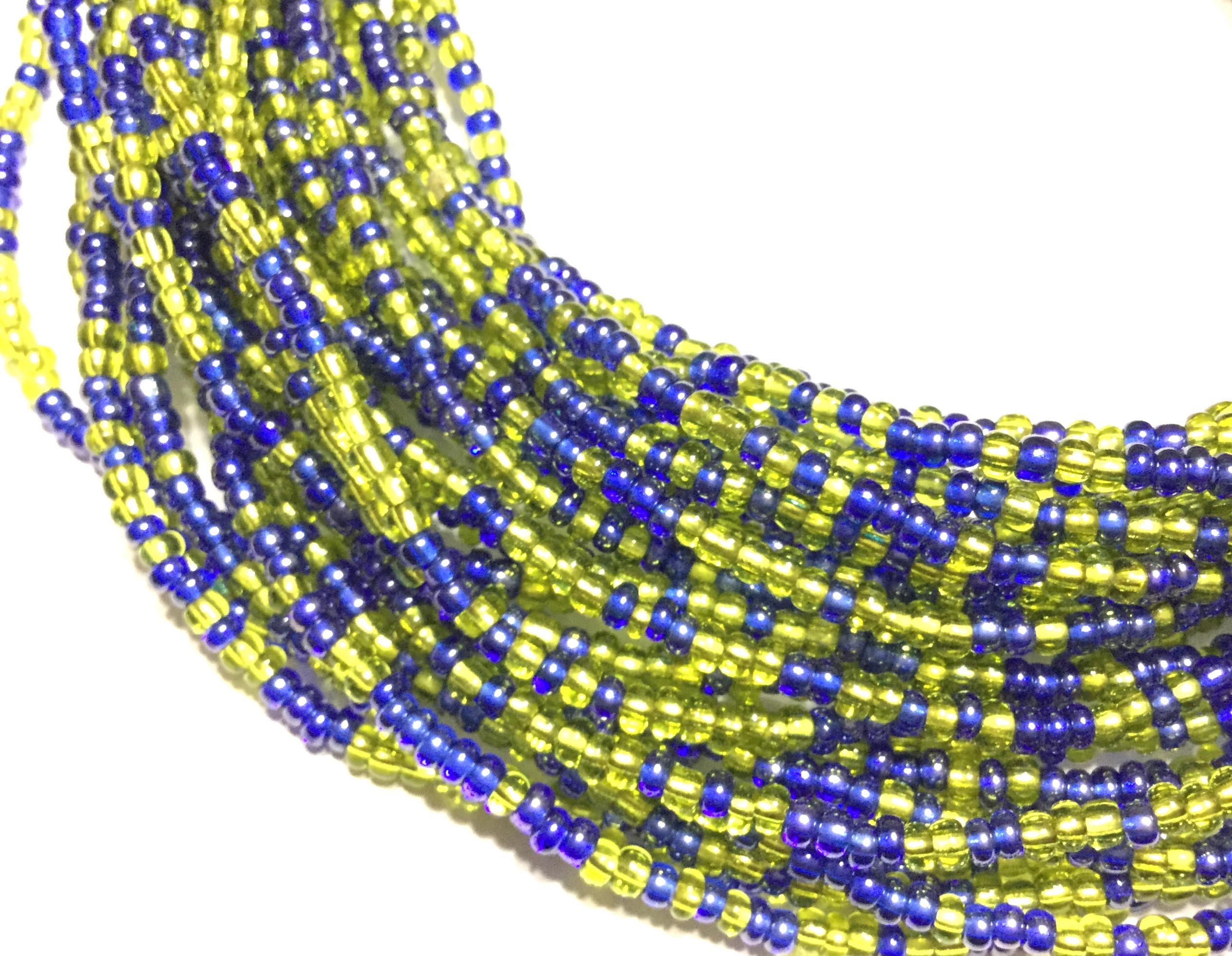 Ghana Lime Green & Blue Multicolored Seed Beads - Authentic African Glass Trade Beads Strand | Fair Trade Handmade Jewelry Supplies for DIY Bracelets, Necklaces & Craft Projects