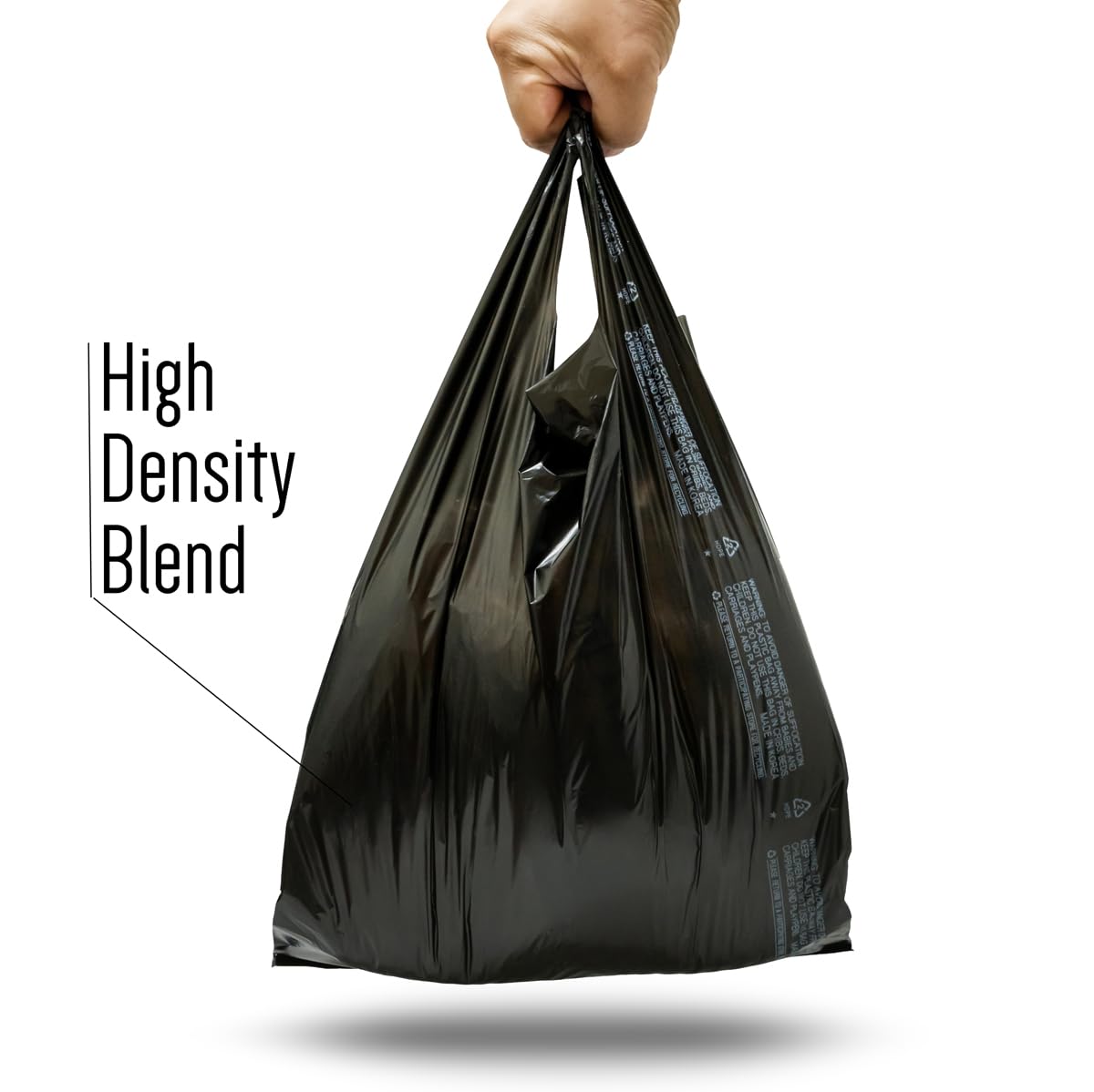 400 Count Large Black Embossed T-Shirt Bags 12x7x22 Inches - 17 Micron Heavy Duty Plastic Grocery Bags with Handles for Retail, Bulk Shopping & Storage