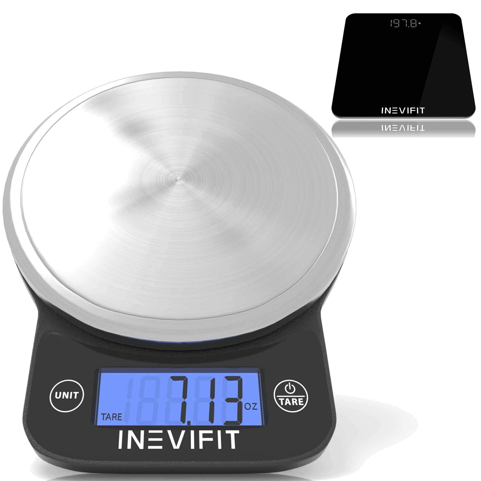INEVIFIT Digital Bathroom Scale & Kitchen Scale Bundle - Smart Body Composition Analyzer with Nutrition Tracking - Includes Batteries - Perfect for Home Gym, Weight Loss, and Healthy Cooking