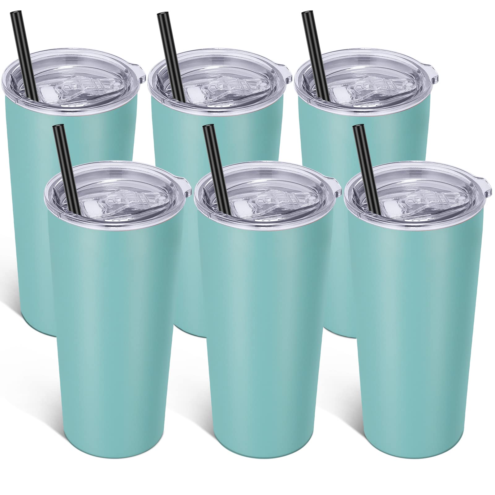 VEGOND 20oz Stainless Steel Vacuum Insulated Tumbler with Lid & Straw - 6 Pack Double Wall Coffee Travel Mug, River Green - Perfect for Office, Gym, Camping & Outdoor Activities