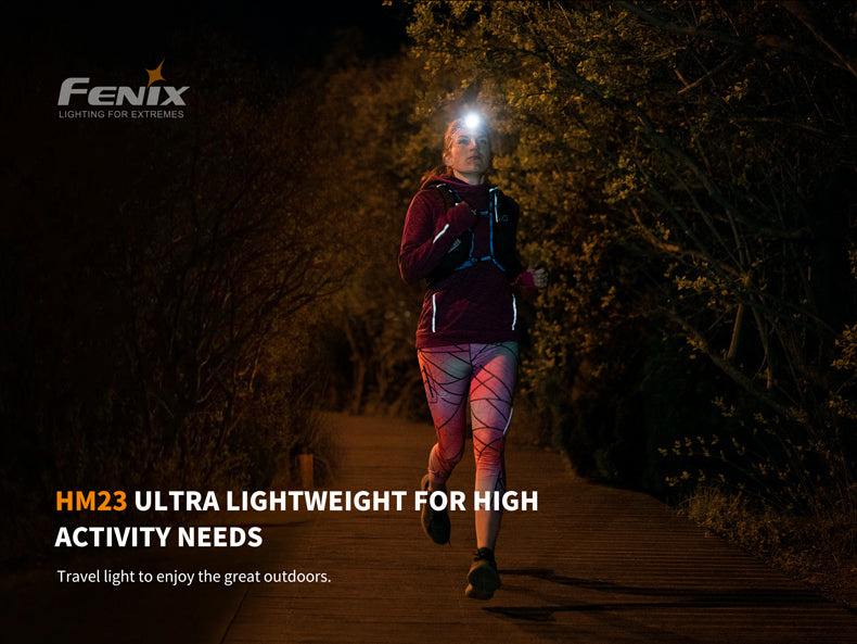 Fenix HM23 Compact Rechargeable Headlamp for Hiking, Running & Outdoor Adventures - Lightweight Hands-Free LED Headlight for Camping, Night Jogging & Emergency Use