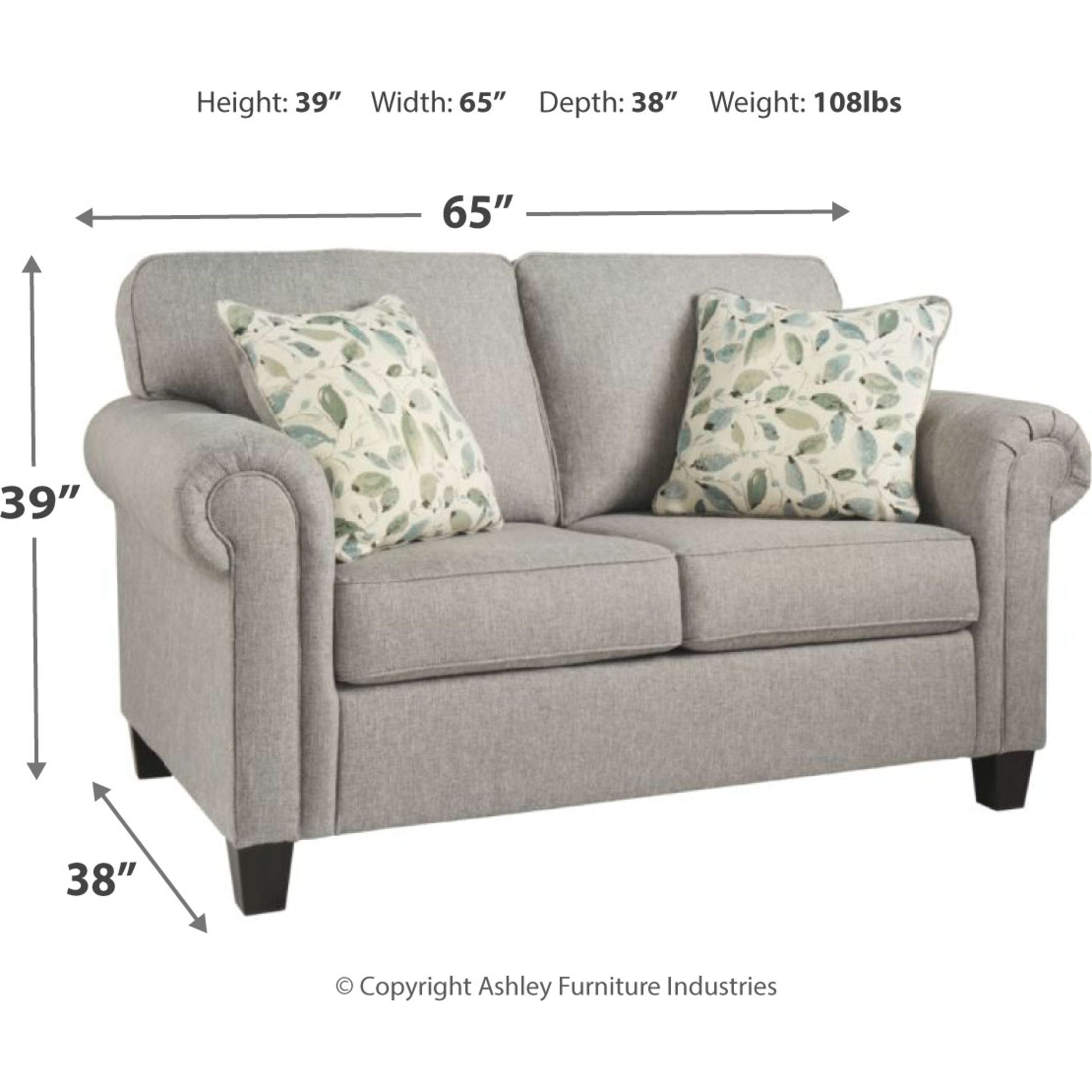 Alandari Gray Loveseat Sofa - Modern Small Couch for Living Room, Apartment & Office - Comfortable Two-Seater with Soft Fabric