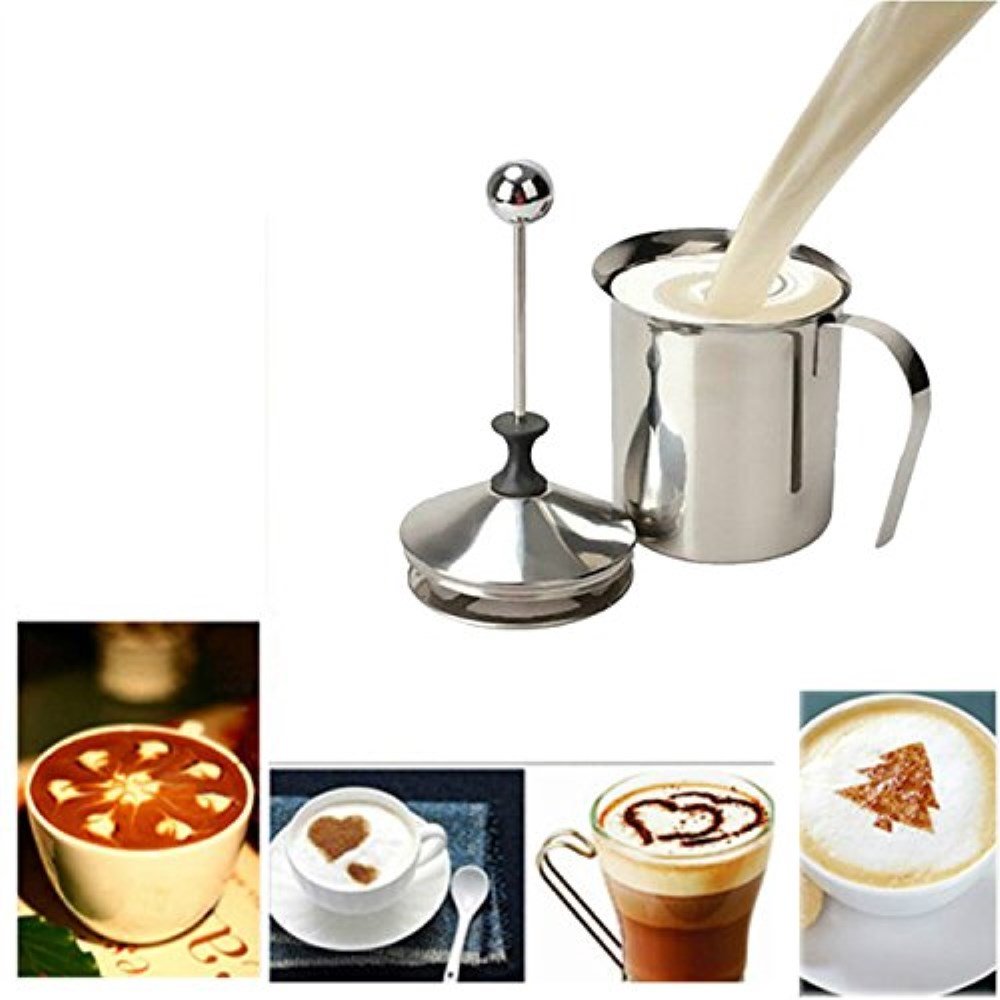 EVTSCAN 400ml Stainless Steel Milk Frother with Double Mesh - Electric Handheld Milk Creamer for Coffee, Latte, Cappuccino - Perfect for Home, Office & Cafe Use