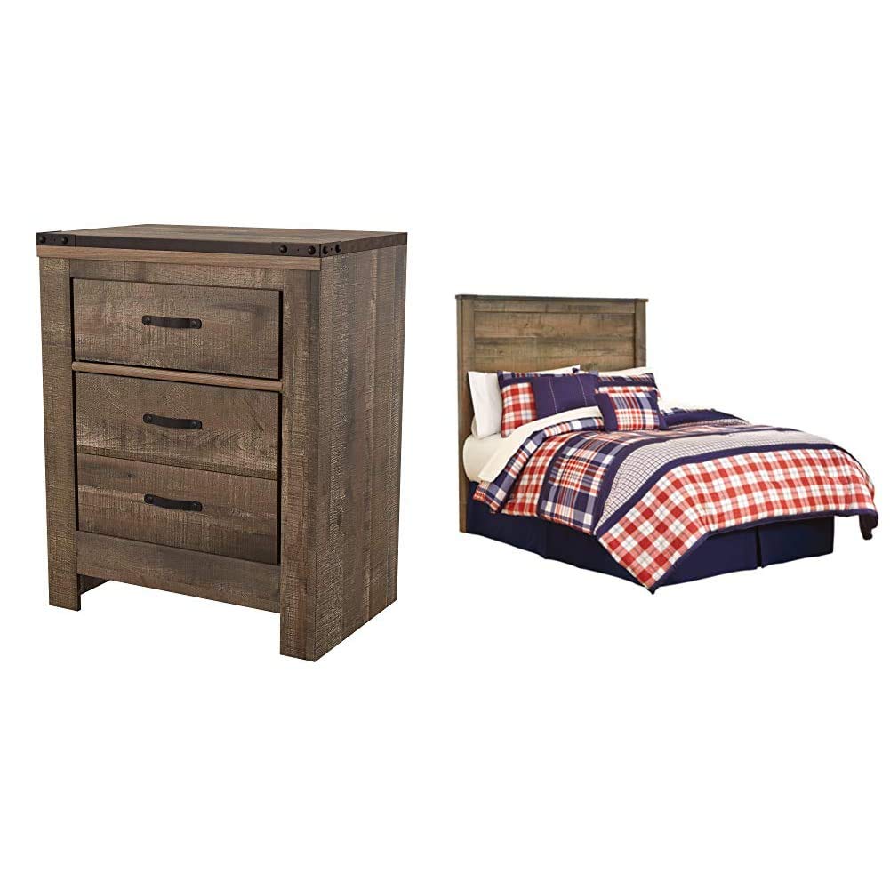 Ashley Furniture Trinell Nightstand & Full Panel Headboard Set - Brown Wood Bedroom Furniture for Master Bedroom, Guest Room, or Apartment