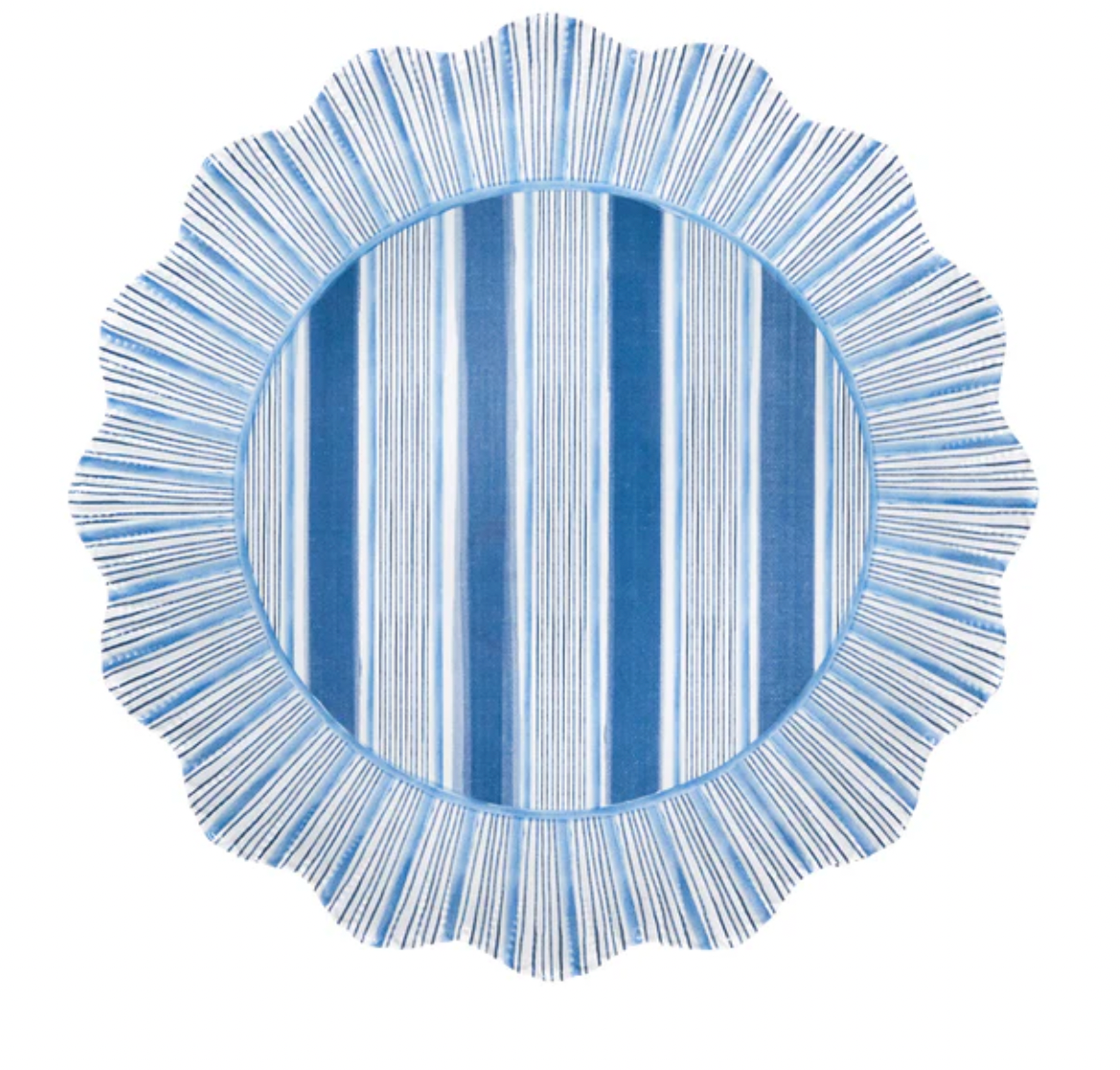 Juliska Cabana Stripe Melamine Dinner Plates - Set of 4, Ocean Blue - Shatterproof & Lightweight Outdoor Dinnerware for Picnics, Pool Parties & Beach Dining