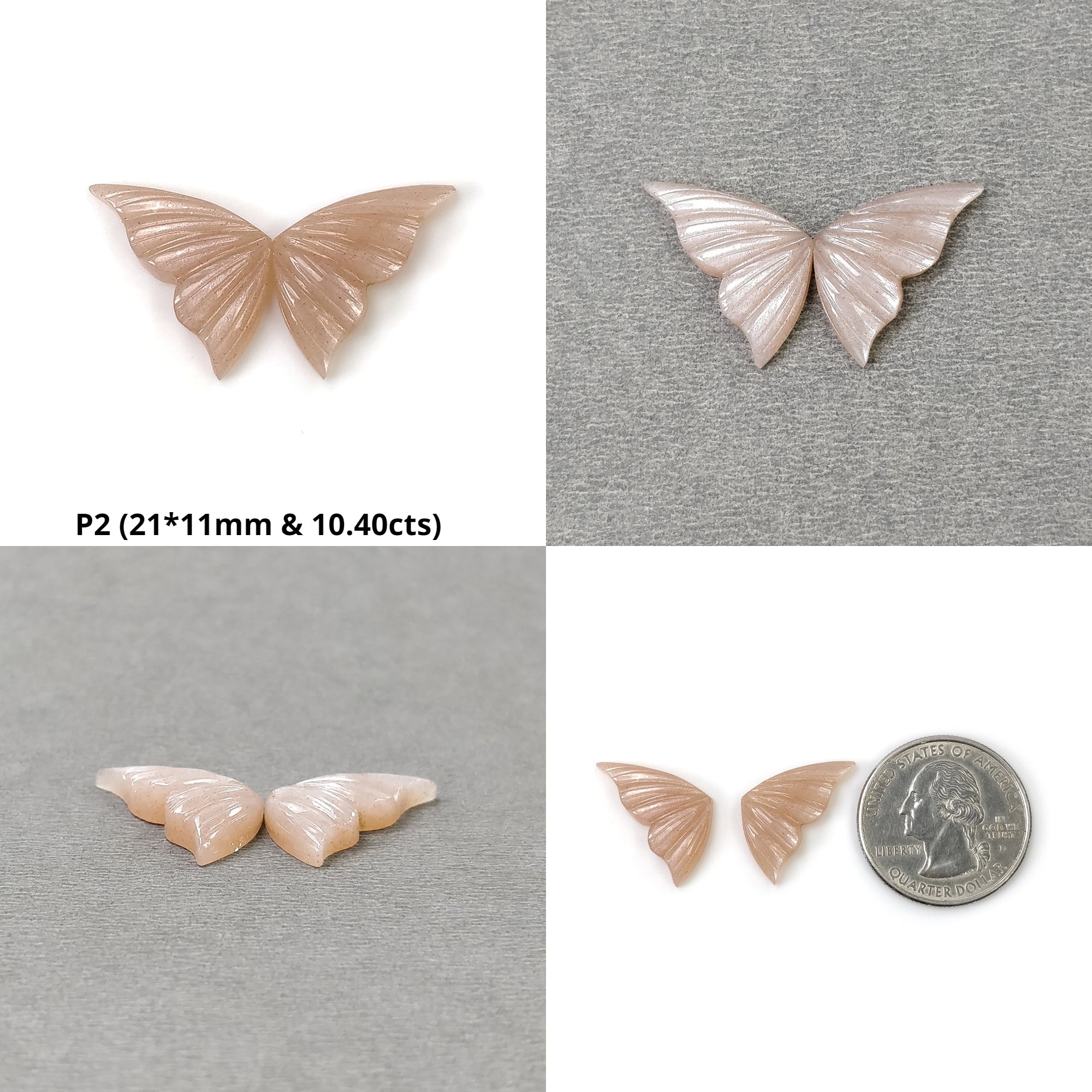 Natural Untreated Peach Moonstone Butterfly Carving - Handcrafted Gemstone Pair for Jewelry Making & Spiritual Healing | Perfect for Necklaces, Earrings & Meditation Gifts