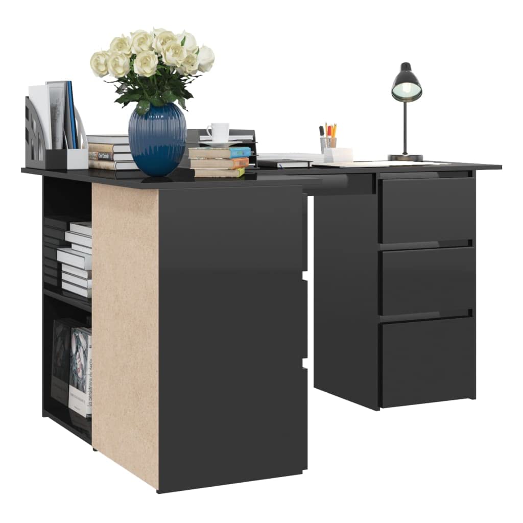 Modern Corner Computer Desk with 4 Drawers & Storage Shelves - 57.1