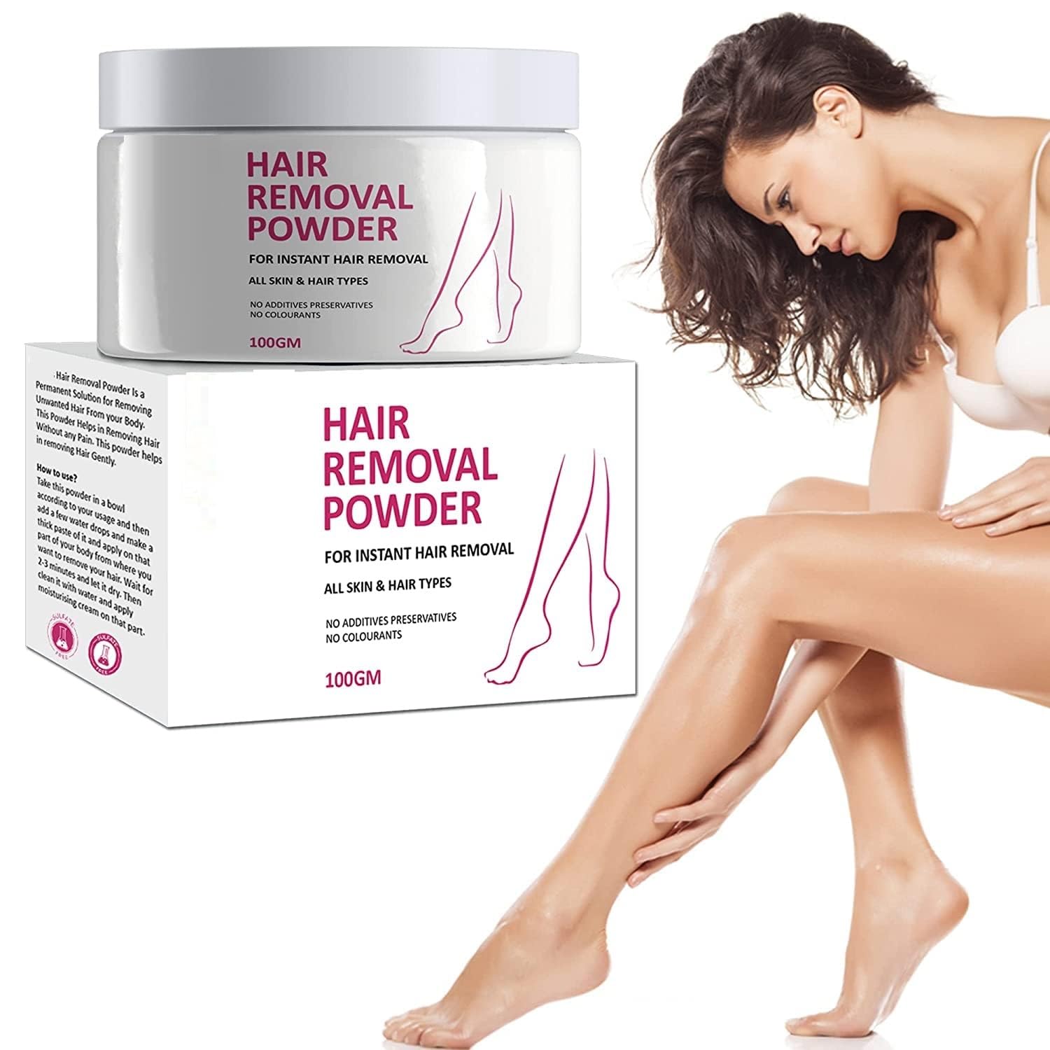 SM Hair Removal Powder - Natural & Organic Wax Powder for Instant Hair Removal, All Skin & Hair Types (100g) - Perfect for Smooth Skin at Home, Salon, or Travel