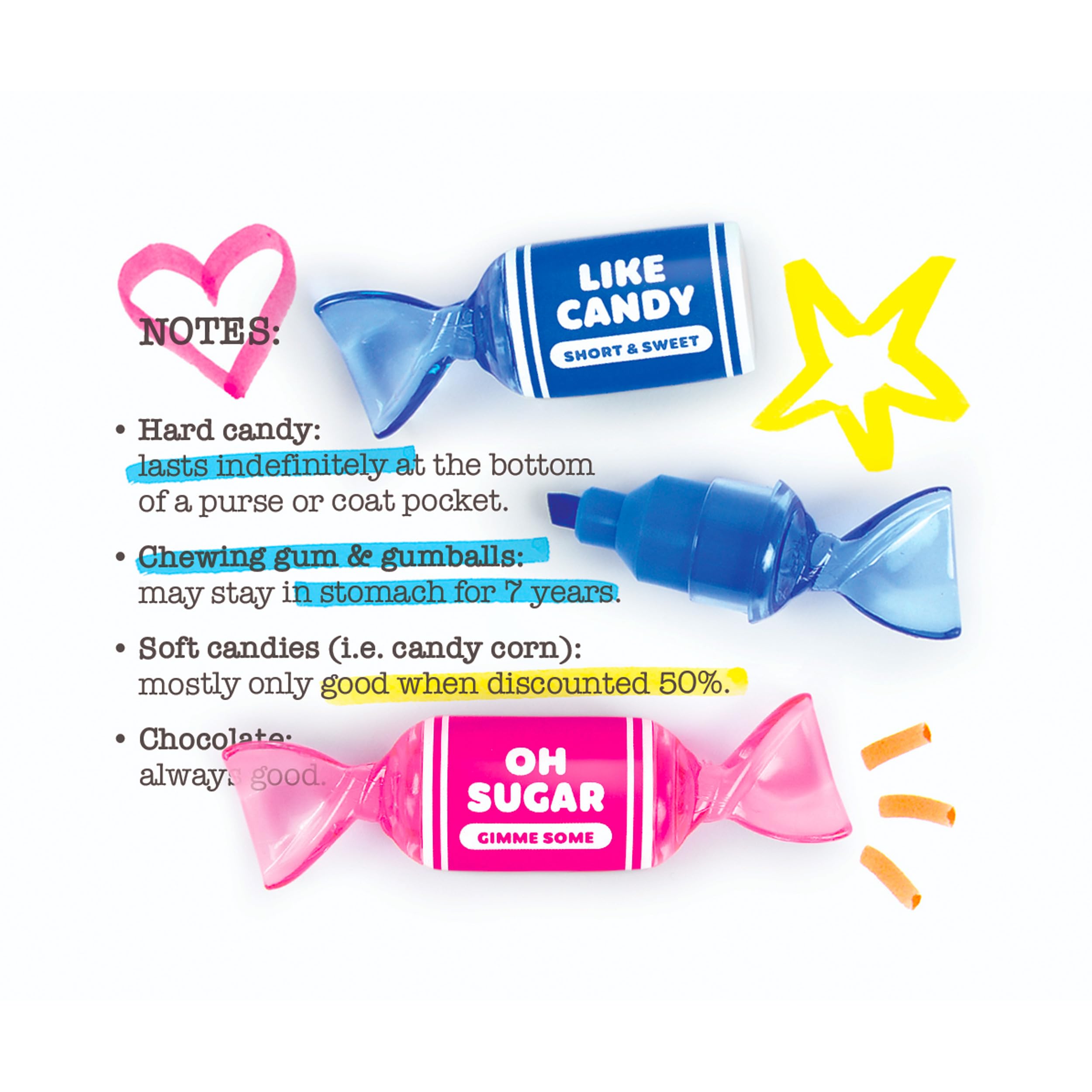 Genuine Fred SUGAR HIGH - Assorted Candy Highlighters for School, Office & Study | Fun Stationery Supplies for Students & Teachers