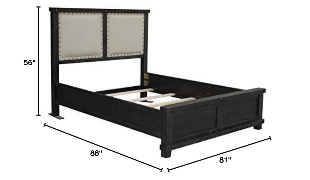 Modus Furniture Solid Wood Nailhead Panel King Bed Frame - Yosemite Café Finish | Elegant Bedroom Furniture for Master Suite & Guest Room Decor