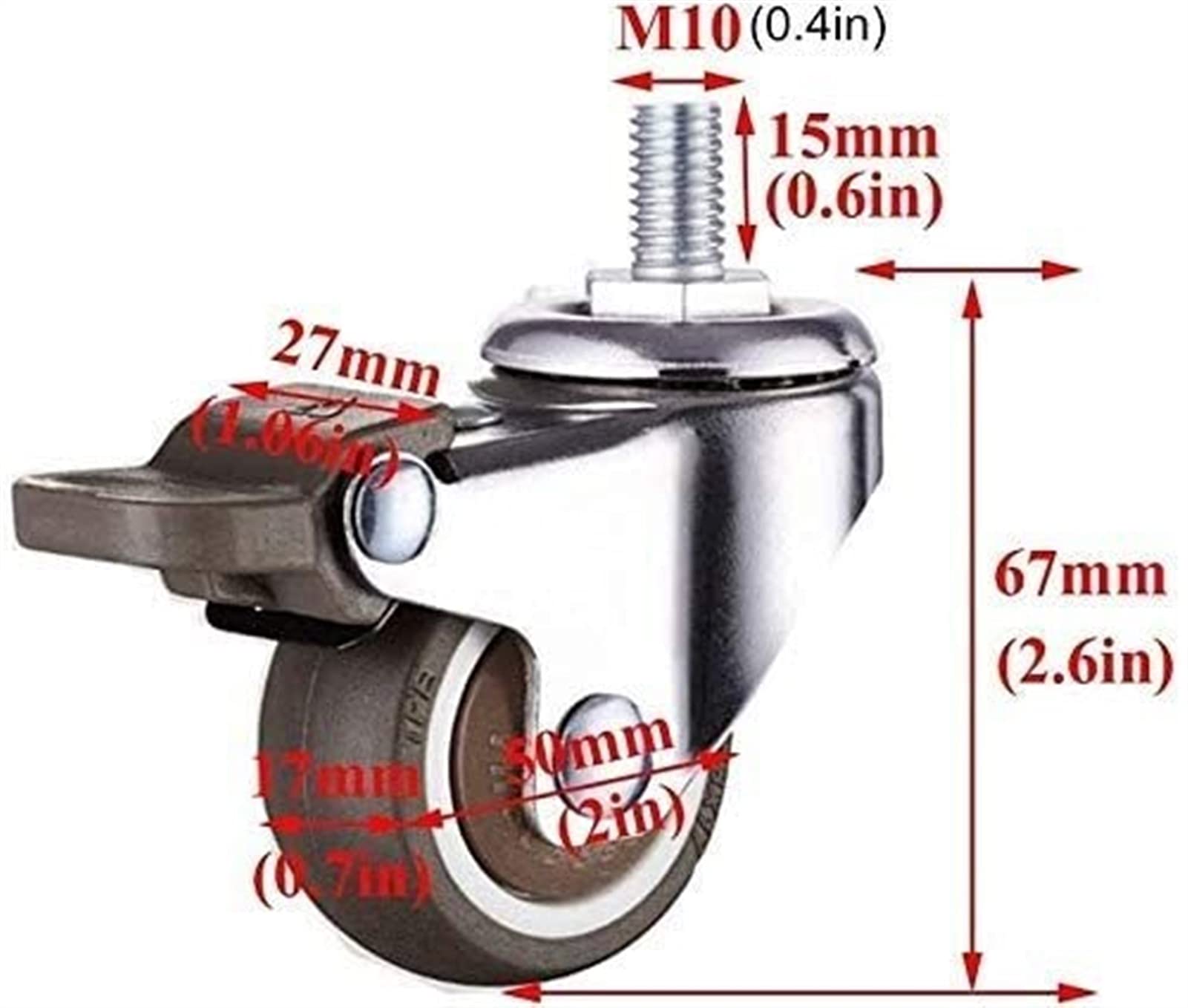5pcs 2-Inch Heavy Duty Swivel Caster Wheels with Brake - 360 Degree Smooth Rolling Rubber Furniture Casters for Office Chairs, Workbenches & Home Furniture (Threaded Rod Style) - Perfect for Home Office, Workshop & Industrial Use