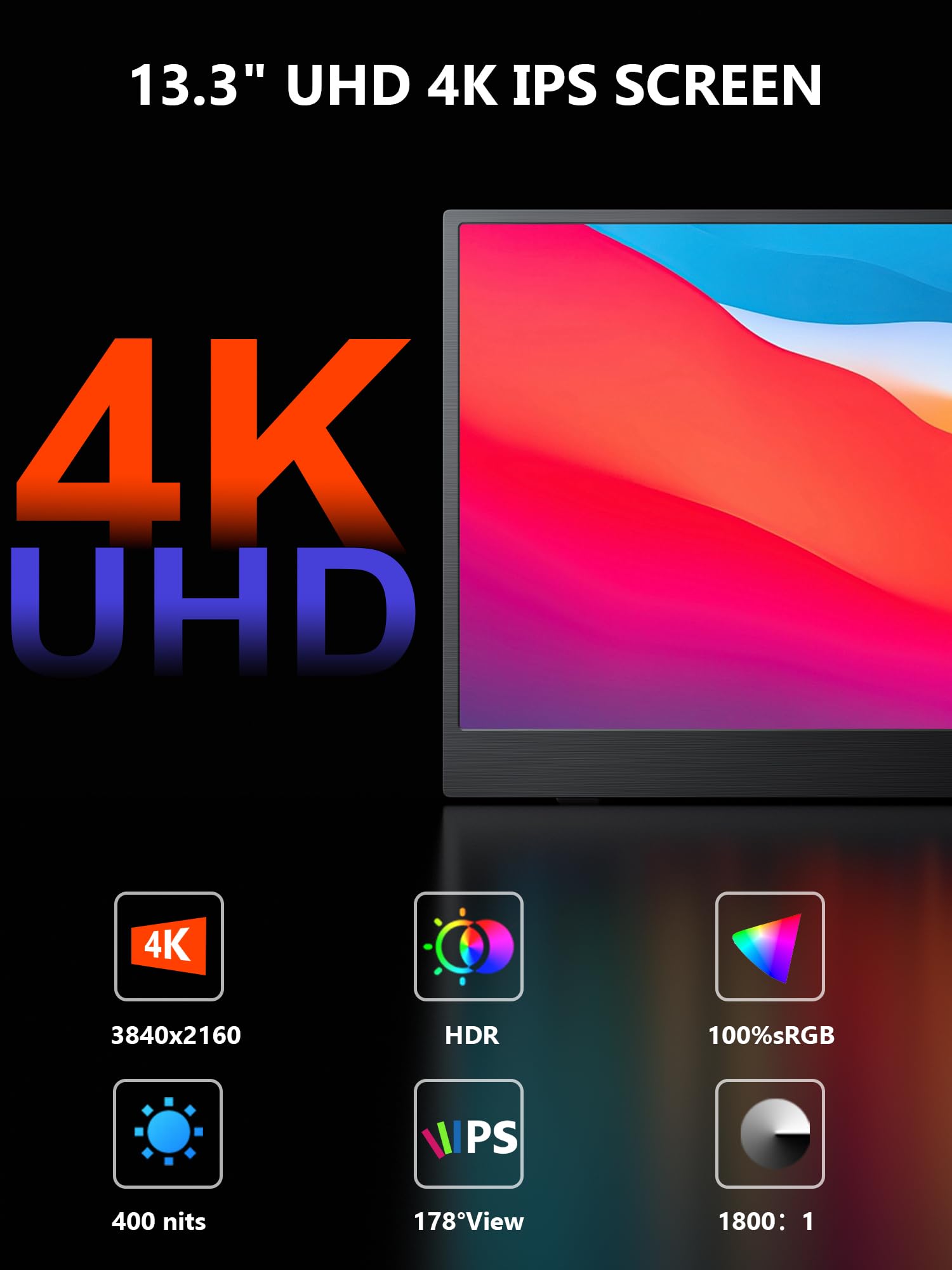 4K Portable Monitor 13.3
