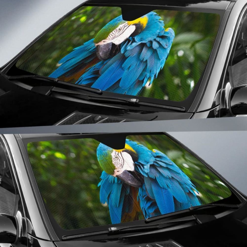 Blue and Yellow Macaw South American Parrot Car Sun Shade - UV Protection Window Cover for Vehicles, Perfect for Bird Lovers and Pet Owners (Model 460402)