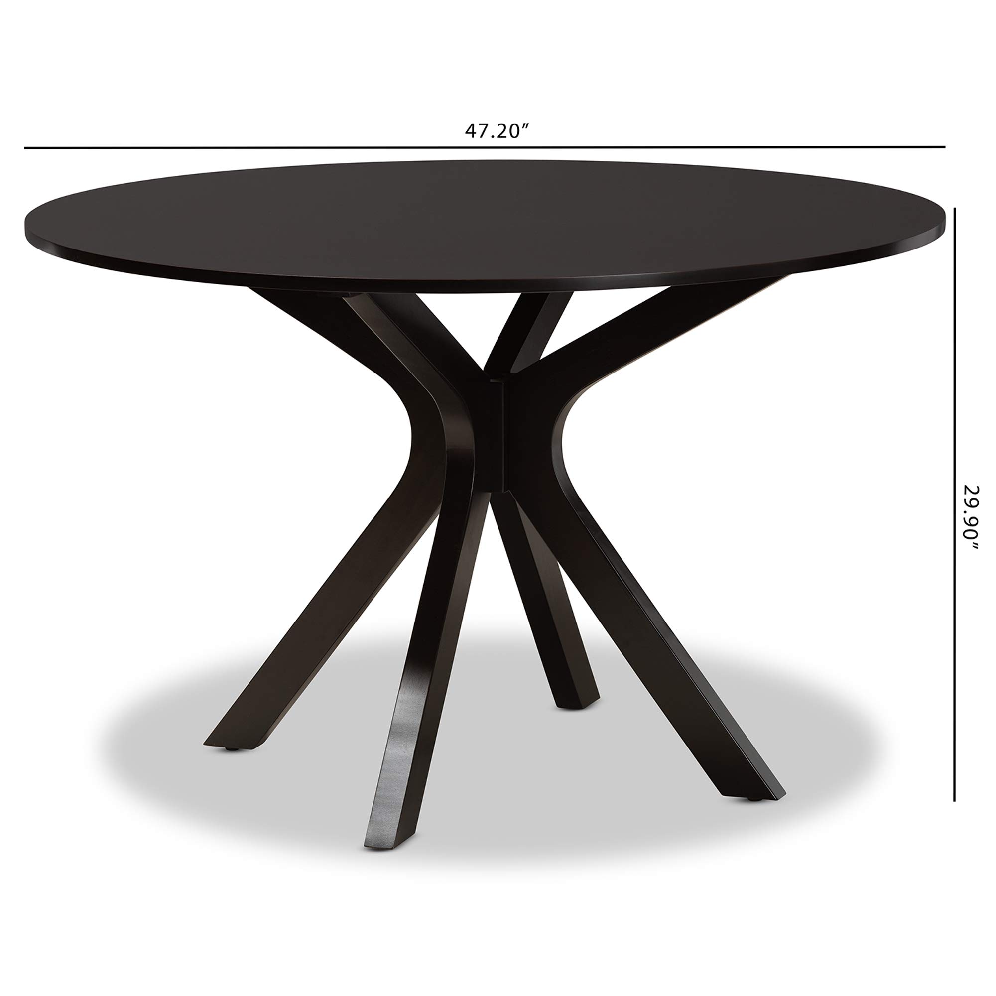 Baxton Studio Kenji 48-Inch Round Wood Dining Table - Modern Dark Brown Finish for Contemporary Dining Rooms & Kitchen Spaces