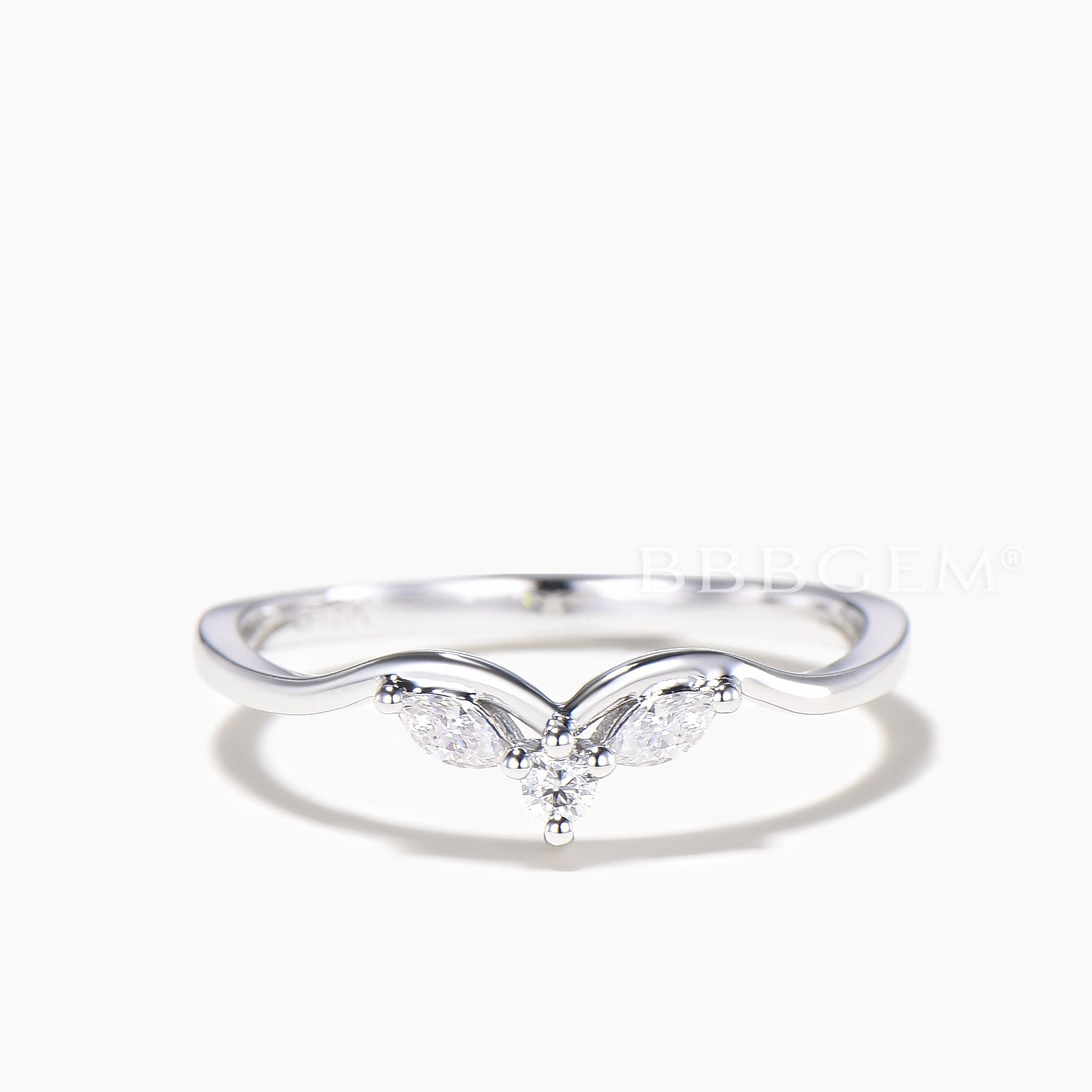 Three Stone Band Mixed Cut Moissanite Diamond Curved White Gold Wedding Ring for Women | Elegant Engagement & Anniversary Jewelry Gift