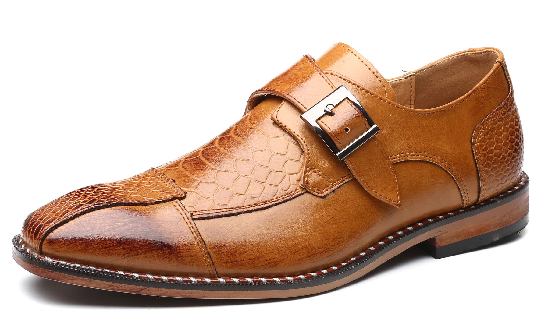 Men's Leather Single Monk Strap Loafers - Slip On Oxford Dress Shoes for Business & Formal Wear | Perfect for Office, Weddings & Special Occasions