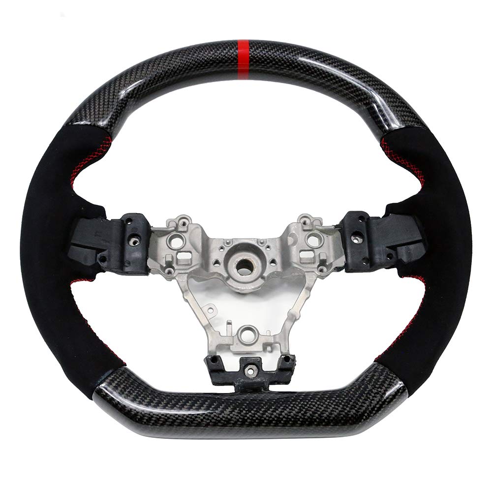 IKON MOTORSPORTS Steering Wheel for 2015-2021 Subaru WRX & WRX STI - Carbon Fiber & Synthetic Suede with Anti-Slip Cover, Red Stitching & Red Ring - Perfect for Racing, Daily Driving & Car Enthusiasts
