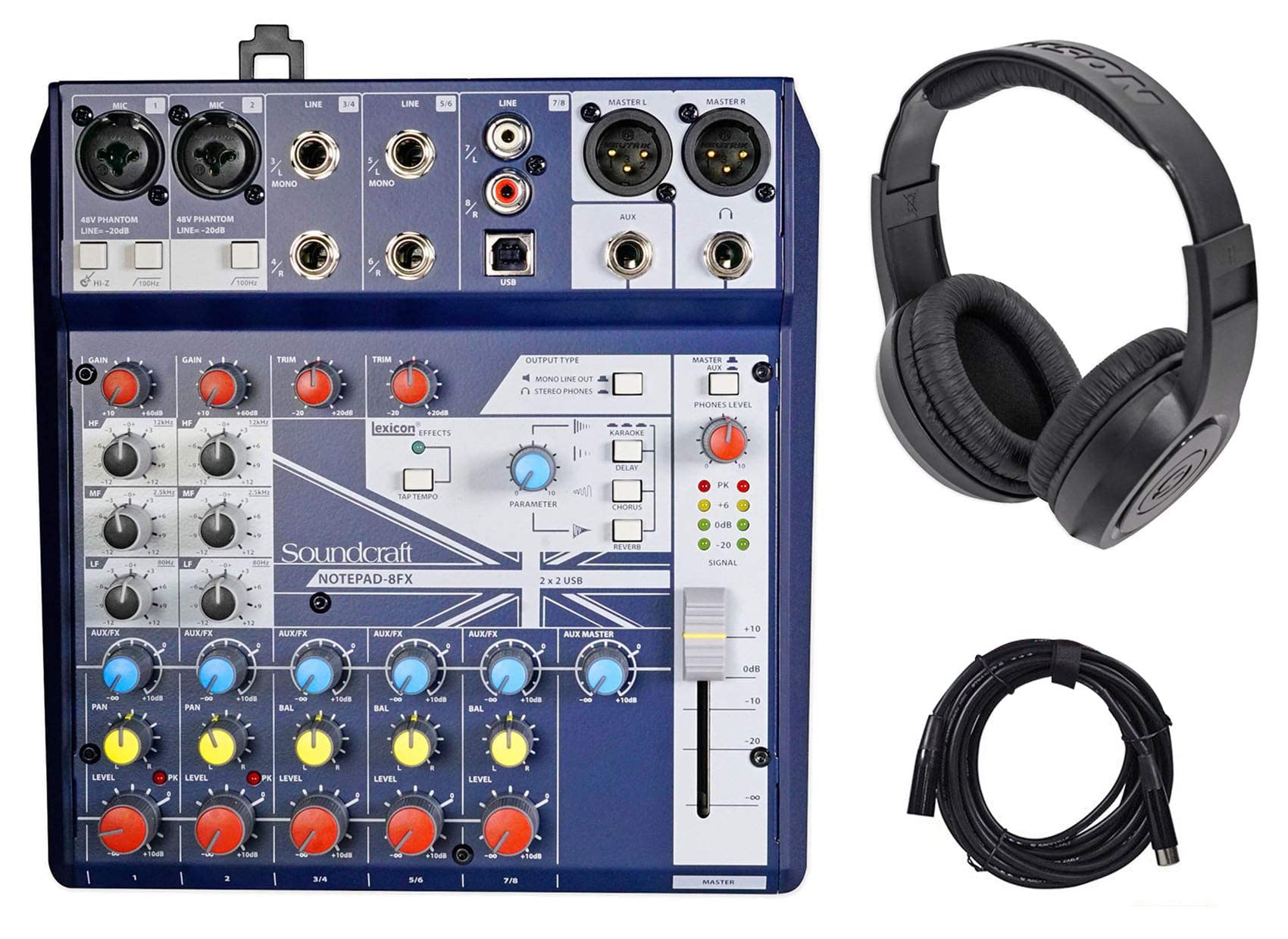 Soundcraft Notepad-8FX 8-Channel Professional Audio Mixer with USB Interface, Headphone Output & XLR Cable - Perfect for Live Performances, Studio Recording & Podcasting