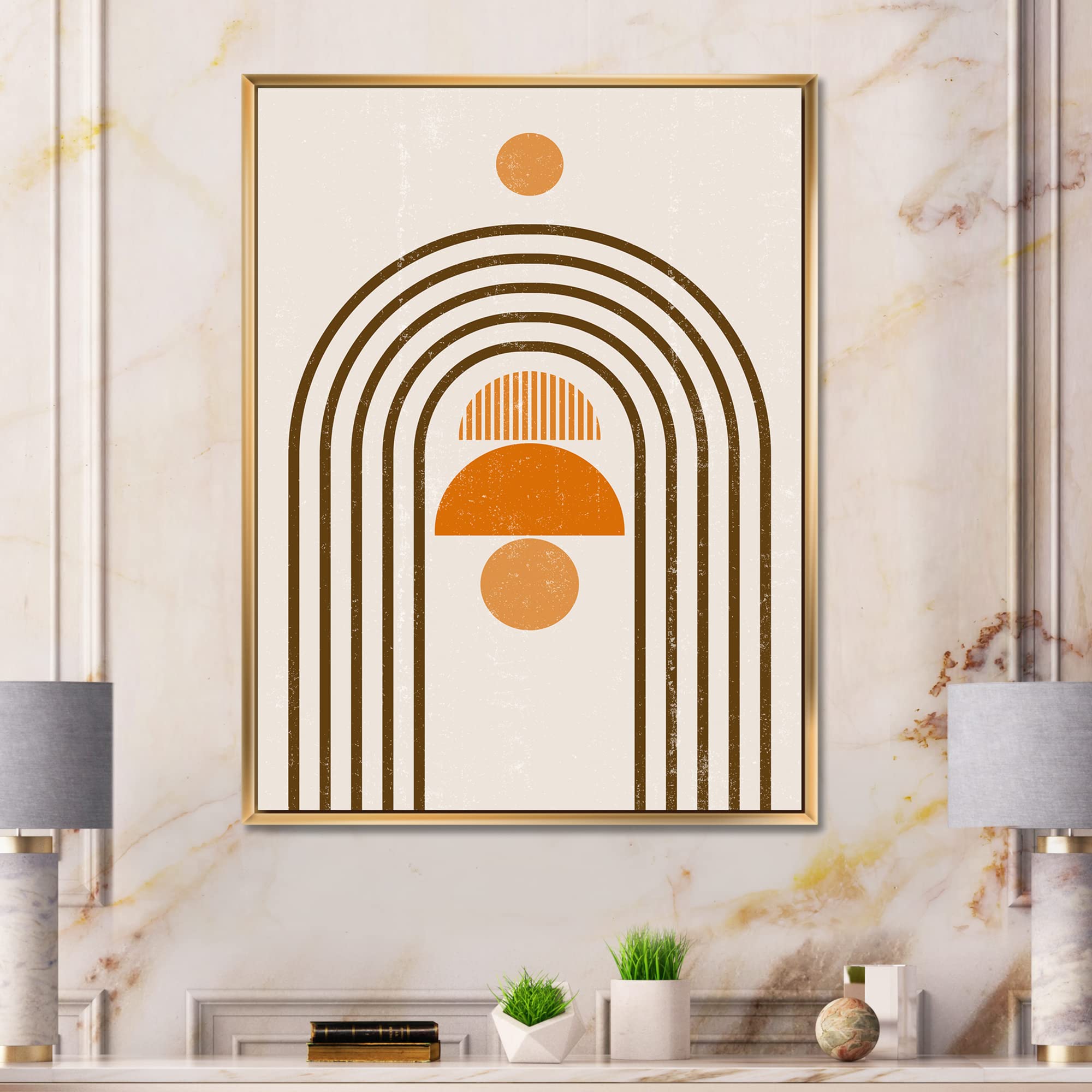 Abstract Rainbow Sun and Moon Earth Tones Framed Canvas Wall Art - Modern Home Decor for Living Room, Bedroom & Office