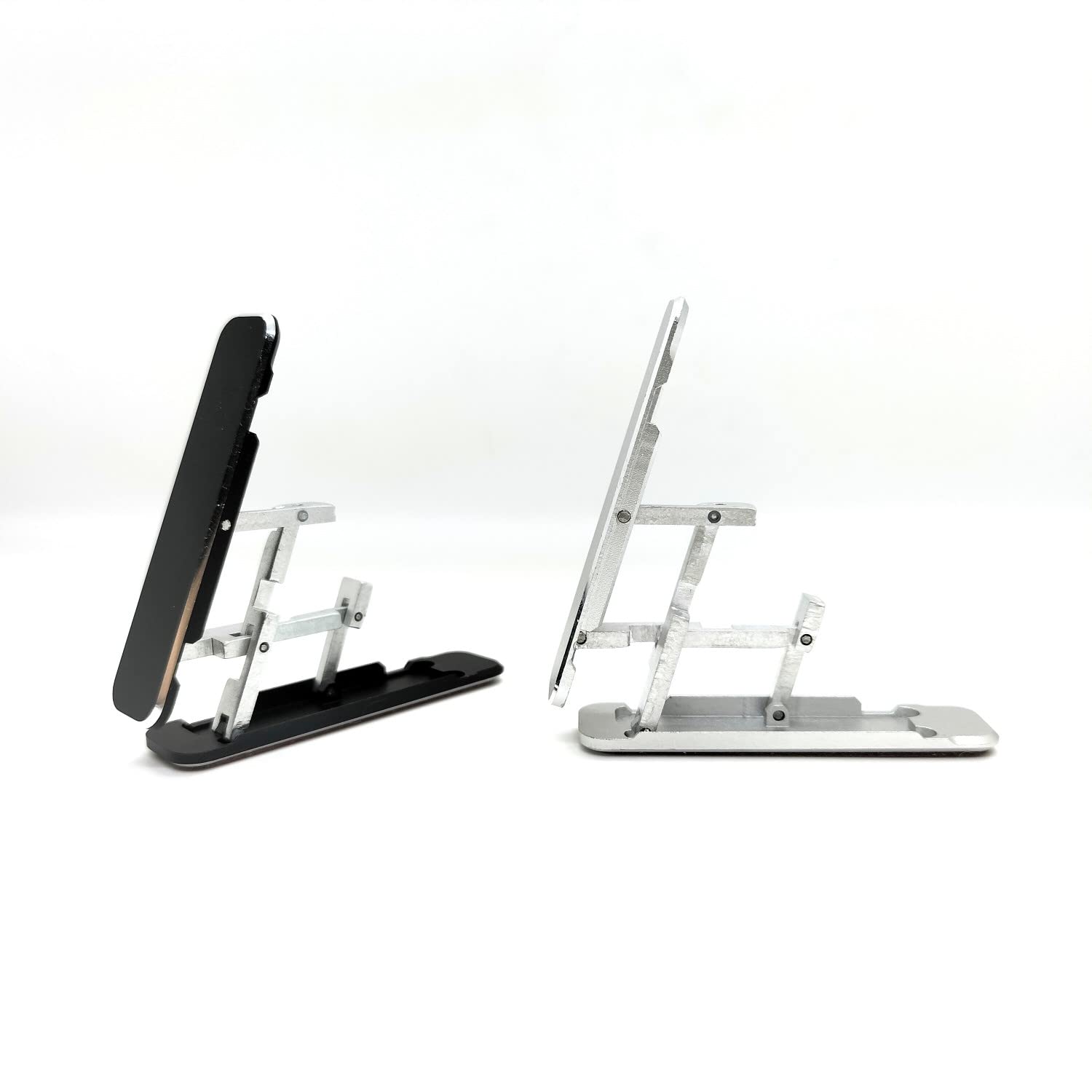 Adjustable Angle Foldable Cell Phone Stand Holder for iPhone, iPad, Tablets - Black & Silver | Perfect for Desk, Bed, Car & Office Use