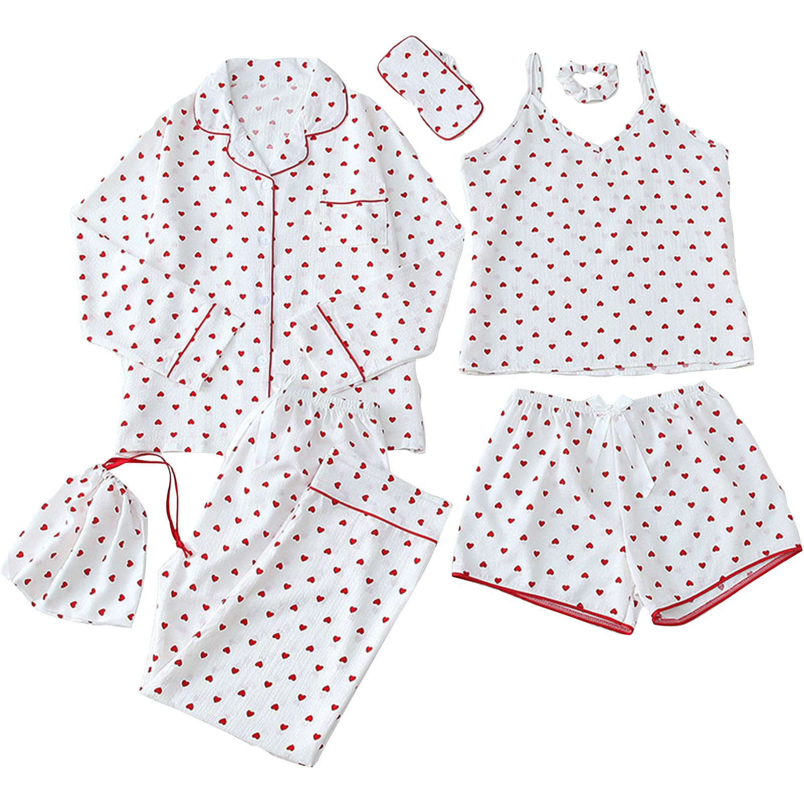 Women's Striped Sleepwear 7-Piece Pajama Set - Soft & Comfy Loungewear for Ladies - Loose Fit Spring Summer Pajamas - Perfect for Relaxing at Home, Sleepovers, and Vacation Getaways