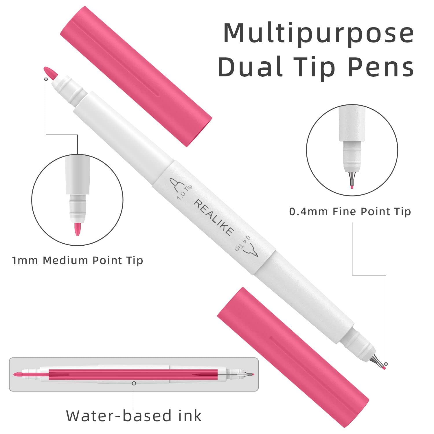 REALIKE 24-Pack Dual Tip Marker Pens for Cricut Maker 3, Maker, Explore 3, Air 2 & Air - Fine Point (0.4mm) & Bold (1.0mm) Writing & Drawing Pens - Perfect for DIY Crafts, Scrapbooking, Card Making & Vinyl Projects