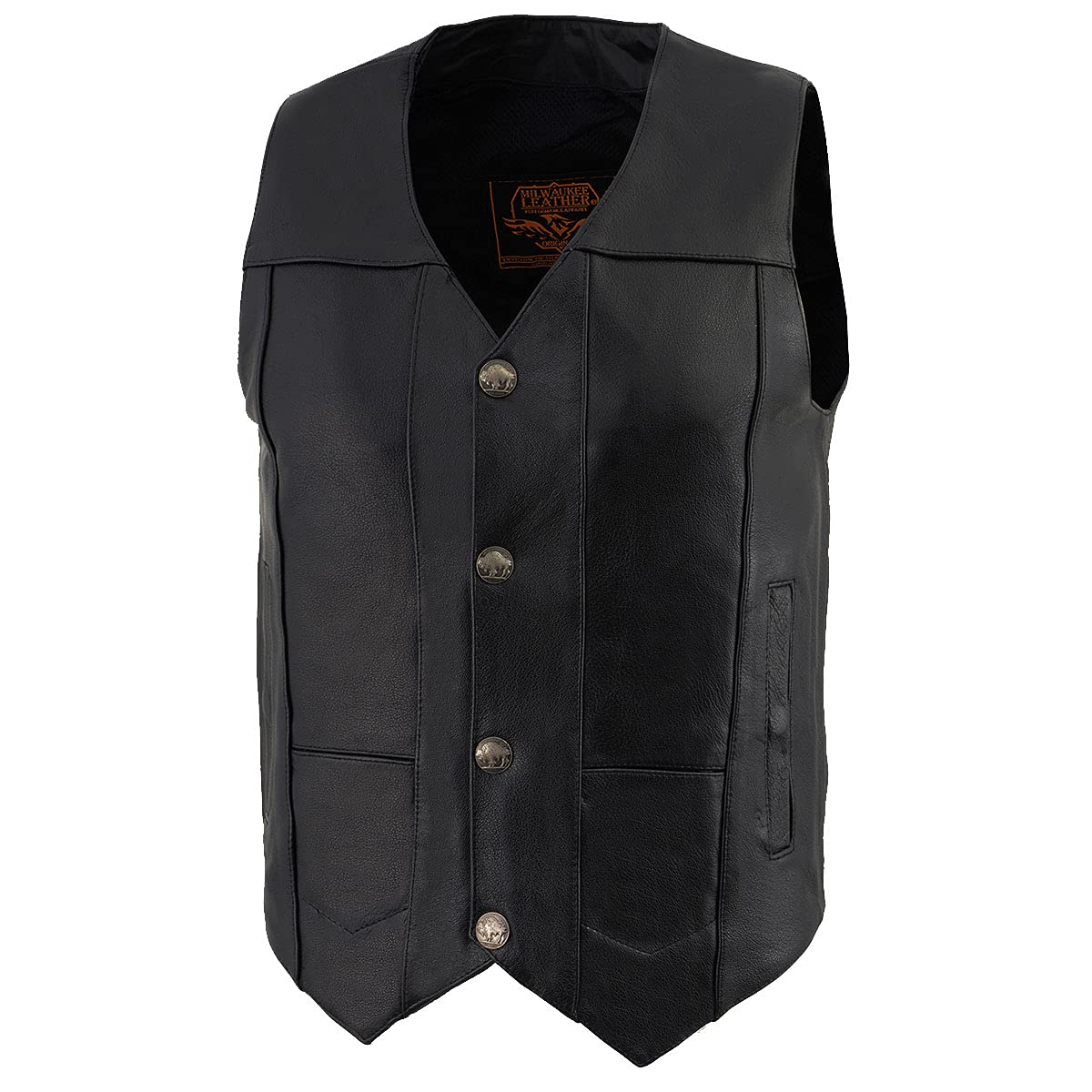 Milwaukee Leather LKM3702 Men's Black Western Style Leather Motorcycle Vest with Buffalo Snaps - Durable Biker Jacket for Harley Davidson Riders & Outdoor Adventures