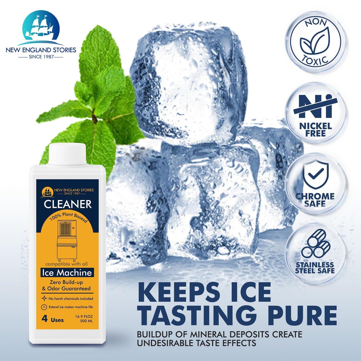 4 Uses Ice Machine Cleaner & Descaler - 16.9 fl oz Nickel Safe Cleaning Solution for GE Opal, Whirlpool 4396808, Scotsman, Manitowoc & Hoshizaki - Professional Ice Maker Maintenance Kit for Restaurants, Bars & Home Use