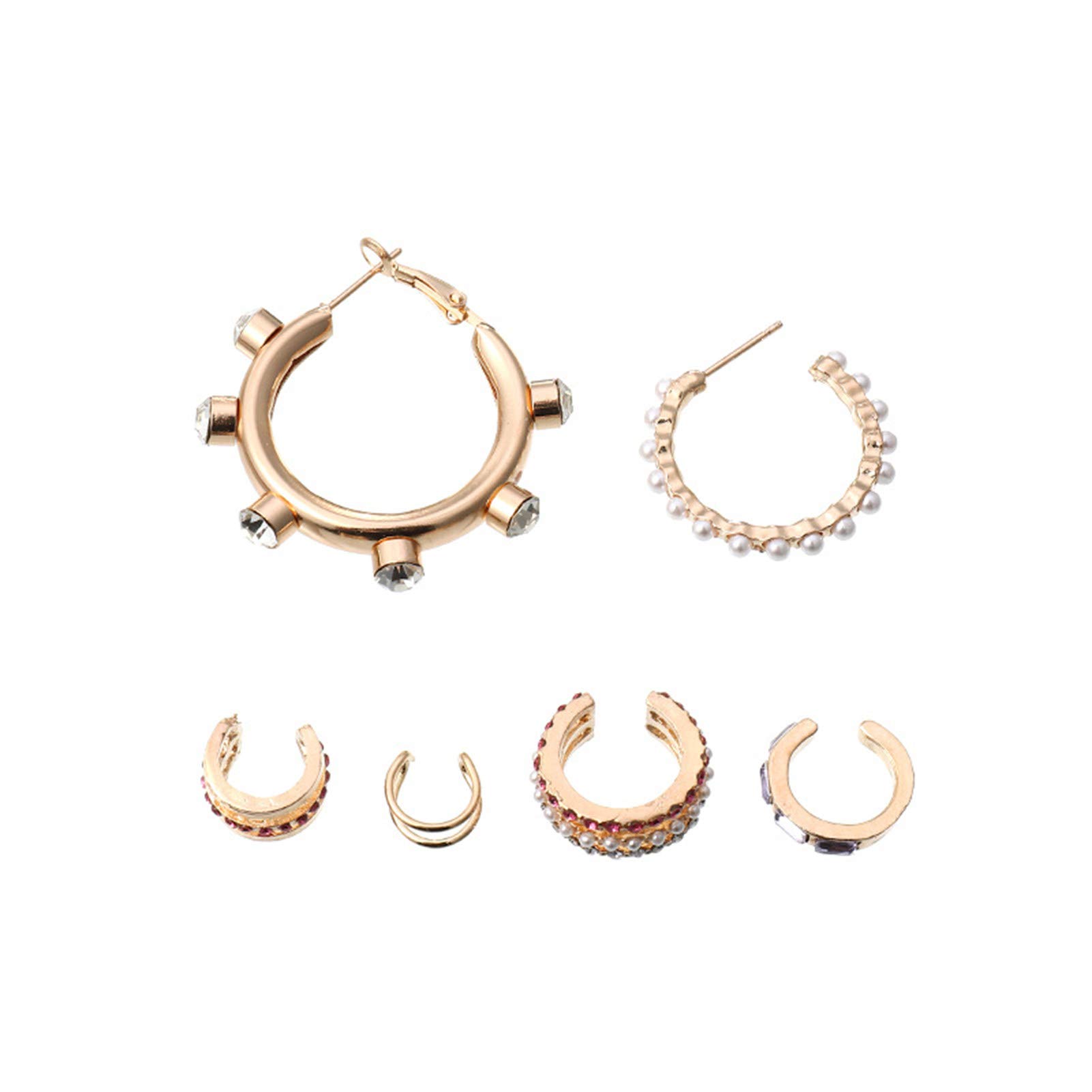 6Pcs No Piercing Punk Earrings for Women & Teen Girls - Alloy Rhinestone Pearl Ear Clips for Daily Wear | Punk Fashion Jewelry for Parties, Dating & Casual Outfits