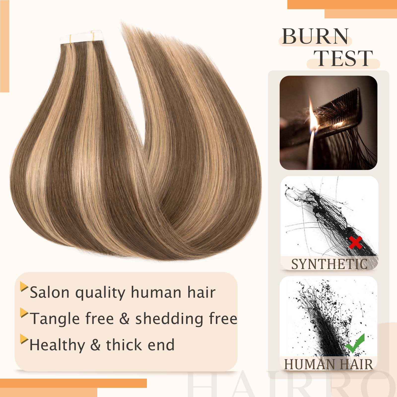 Premium Hairro Glue-In Human Hair Extensions – 14 Inch 30g 20pcs Tape-In Weft with Double Sided Tape (Medium Brown & Dark Blonde) for Natural Volume & Length – Perfect for Balayage Highlights, Daily Styling & Special Occasions