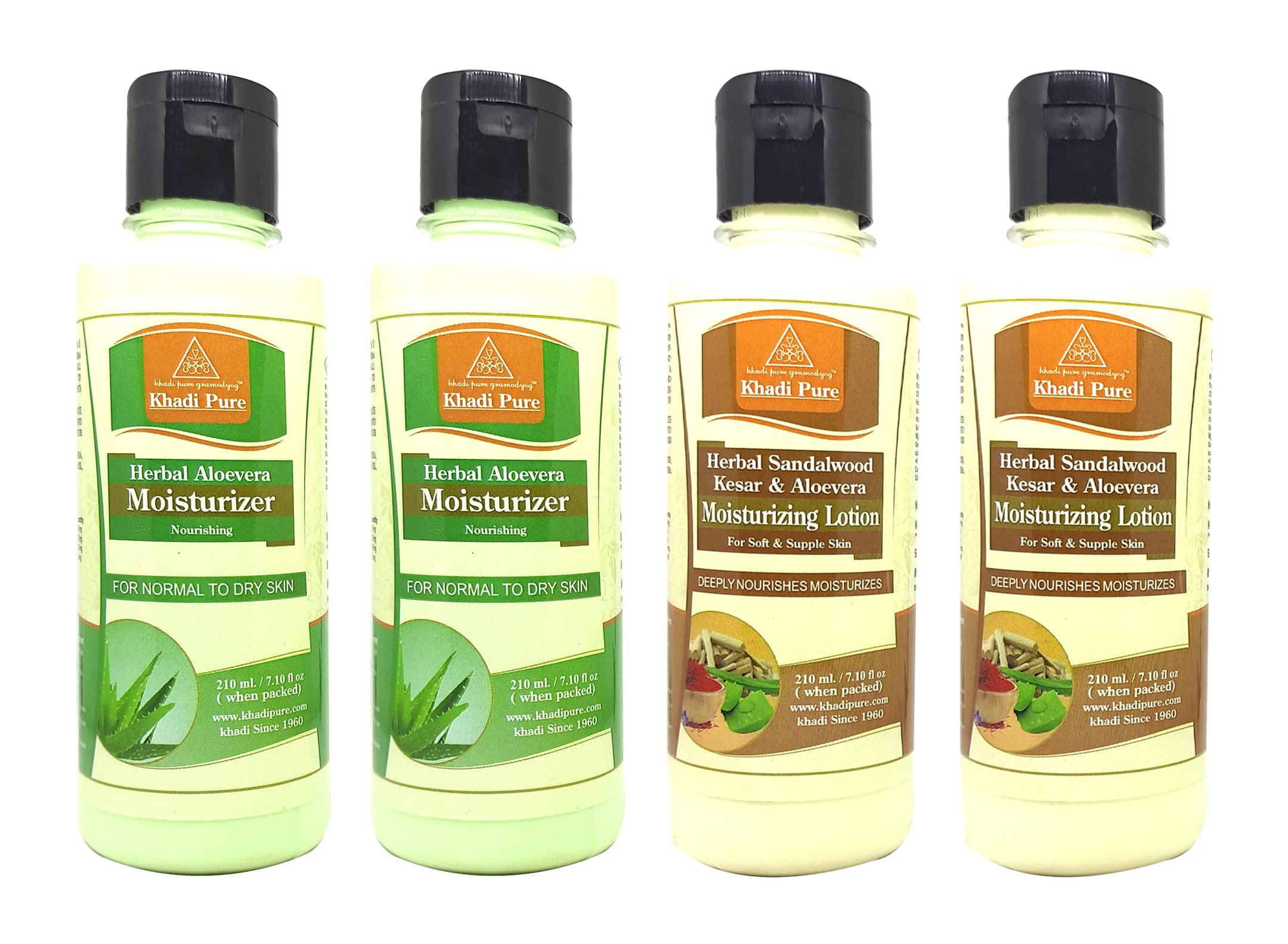Khadi Pure Aloe Vera & Sandalwood Moisturizing Lotion with Kesar - 210ml (Pack of 4) - Hydrating & Soothing Skin Care for Dry & Sensitive Skin - Perfect for Daily Moisturizing & After Sun Care