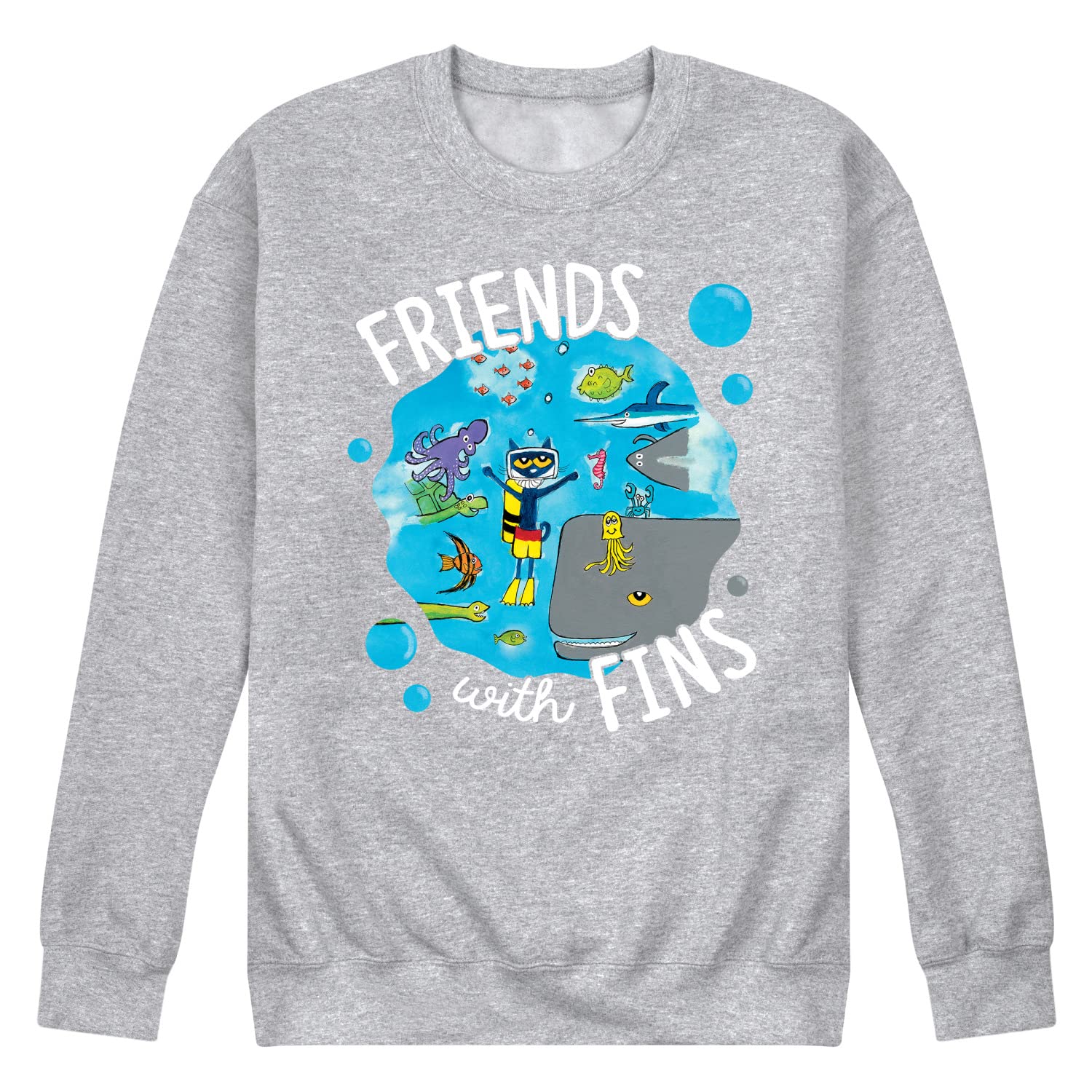 Pete the Cat - Friends with Fins Men's Fleece Pullover Sweatshirt | Soft Crewneck Winter Sweater for Casual Wear & Gifts