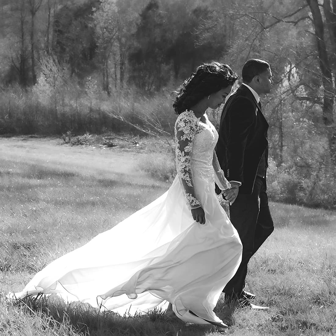2025 Elegant Lace Appliques Chiffon A-Line Wedding Dress with Long Sleeves - Perfect for Beach Brides & Outdoor Ceremonies