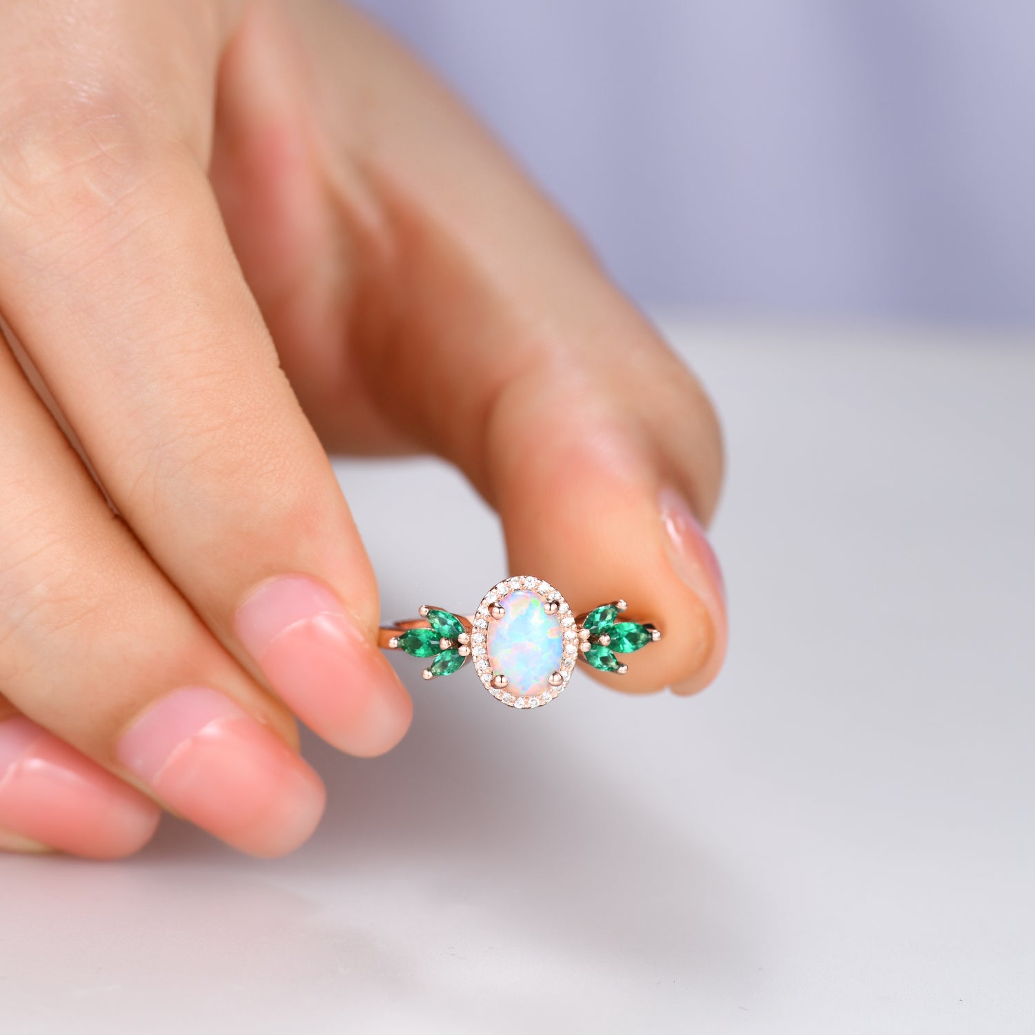Exquisite Marquise Emerald Halo Diamond Engagement Ring in Rose Gold - Perfect for Proposals, Anniversaries & Bridal Jewelry