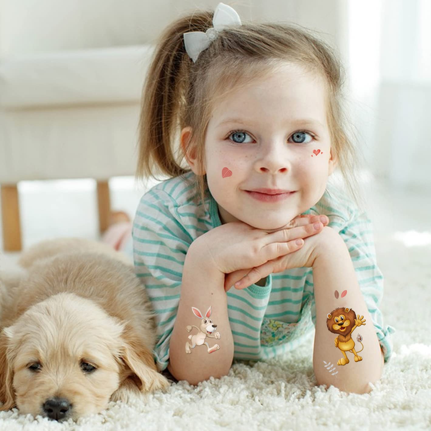 Glitter Tattoos for Kids - Jungle Animal Themed (Giraffe, Panda, Lion, Zebra, Elephant) - Silver Style Temporary Tattoos - Perfect for Birthday Parties, Baby Showers & Safari Themed Events